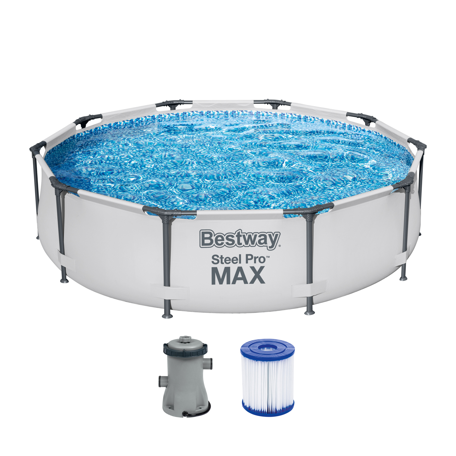 Steel Pro MAX™ Frame Pool Set
mit Filterpumpe Ø 305 x 76 cm, lichtgrau, rund 