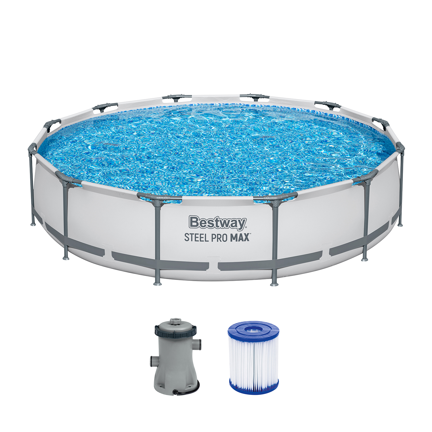 Steel Pro MAX™ Frame Pool Set mit Filterpumpe Ø 366 x 76 cm, lichtgrau, rund