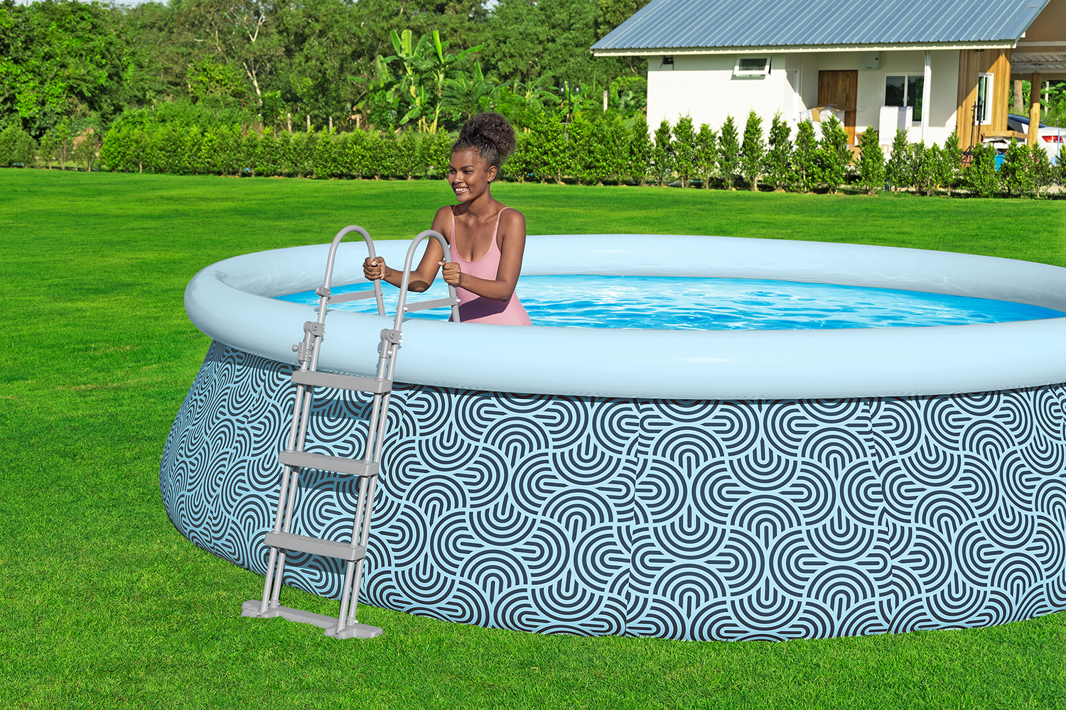 Fast Set™ Aufstellpool-Set mit Filterpumpe Ø 457 x 107 cm, Grafisches Liniendesign, rund