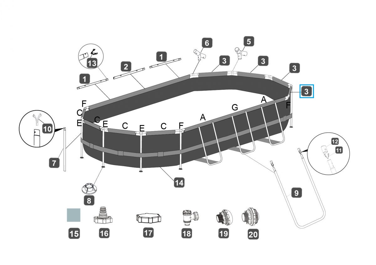 Bestway® Spare Part Top rail C (brown) for Power Steel™ frame pool 549 x 274 x 122 cm, oval