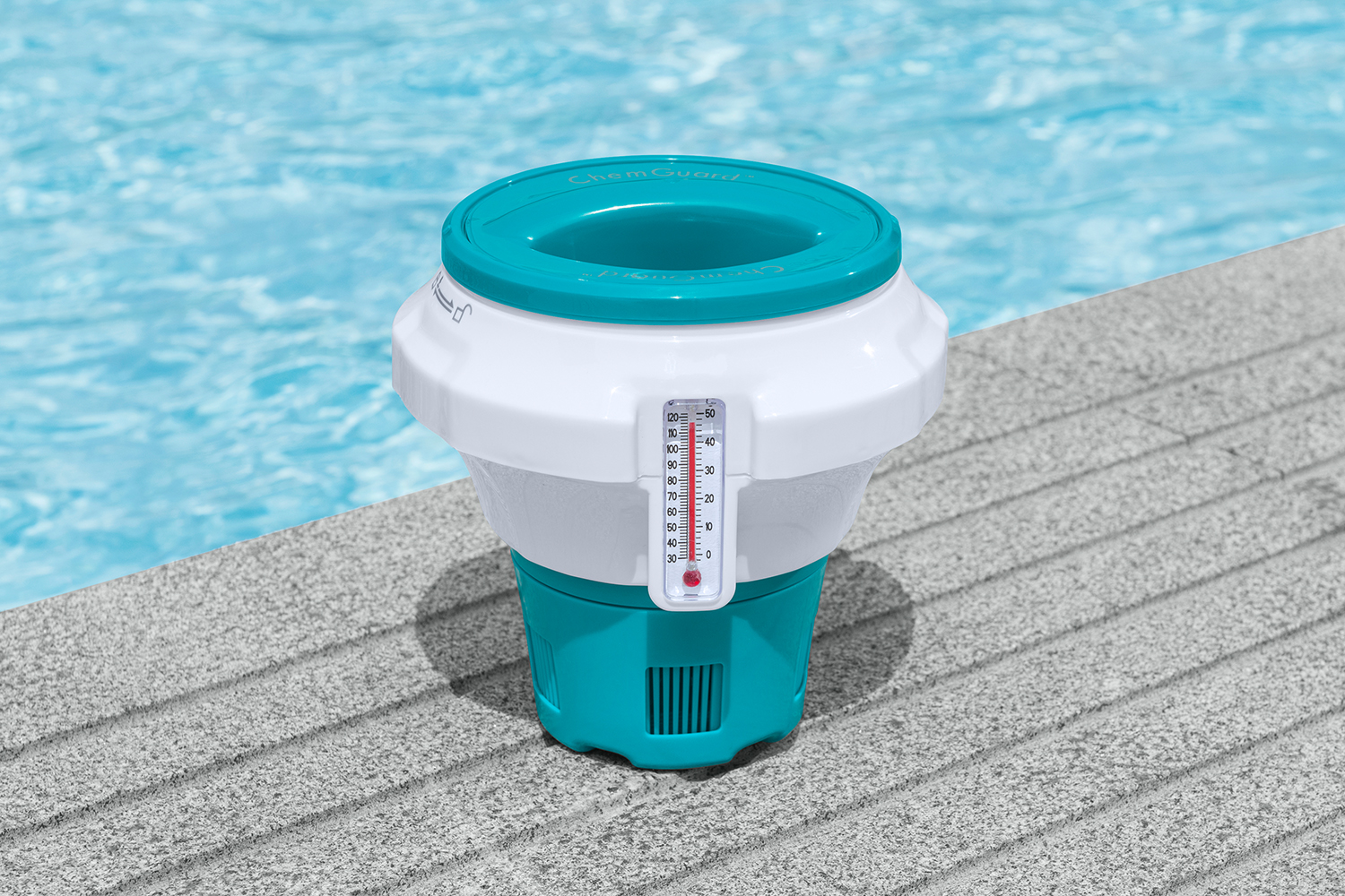 Dosierschwimmer mit Chemguard™ Schutzhandschuh Ø 17.5 x 18.6 cm Dosierschwimmer mit Chemguard™ Schutzhandschuh Ø 17.5 x 18.6 cm