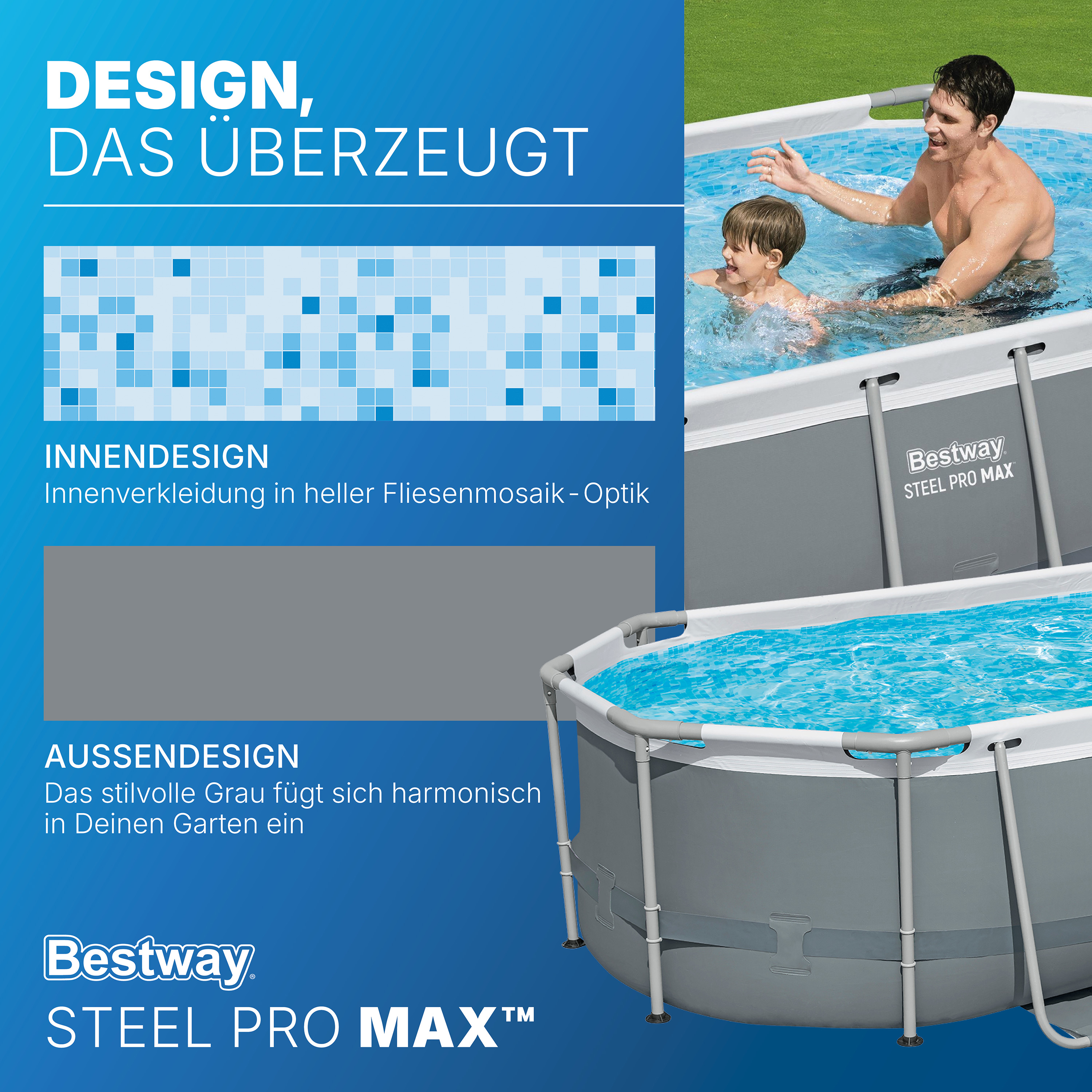 Steel Pro MAX™ Frame Pool Set mit Filterpumpe 305 x 200 x 84 cm, grau, oval