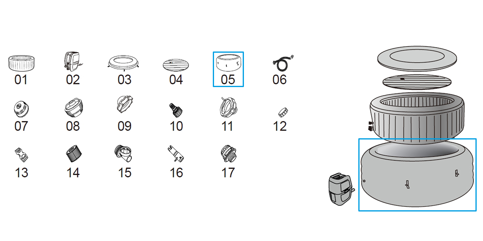 Bestway® Ersatzteil Kunstleder-Ummantelung (quarzgrau) für LAY-Z-SPA® Barbados AirJet™ Ø 180x66 cm