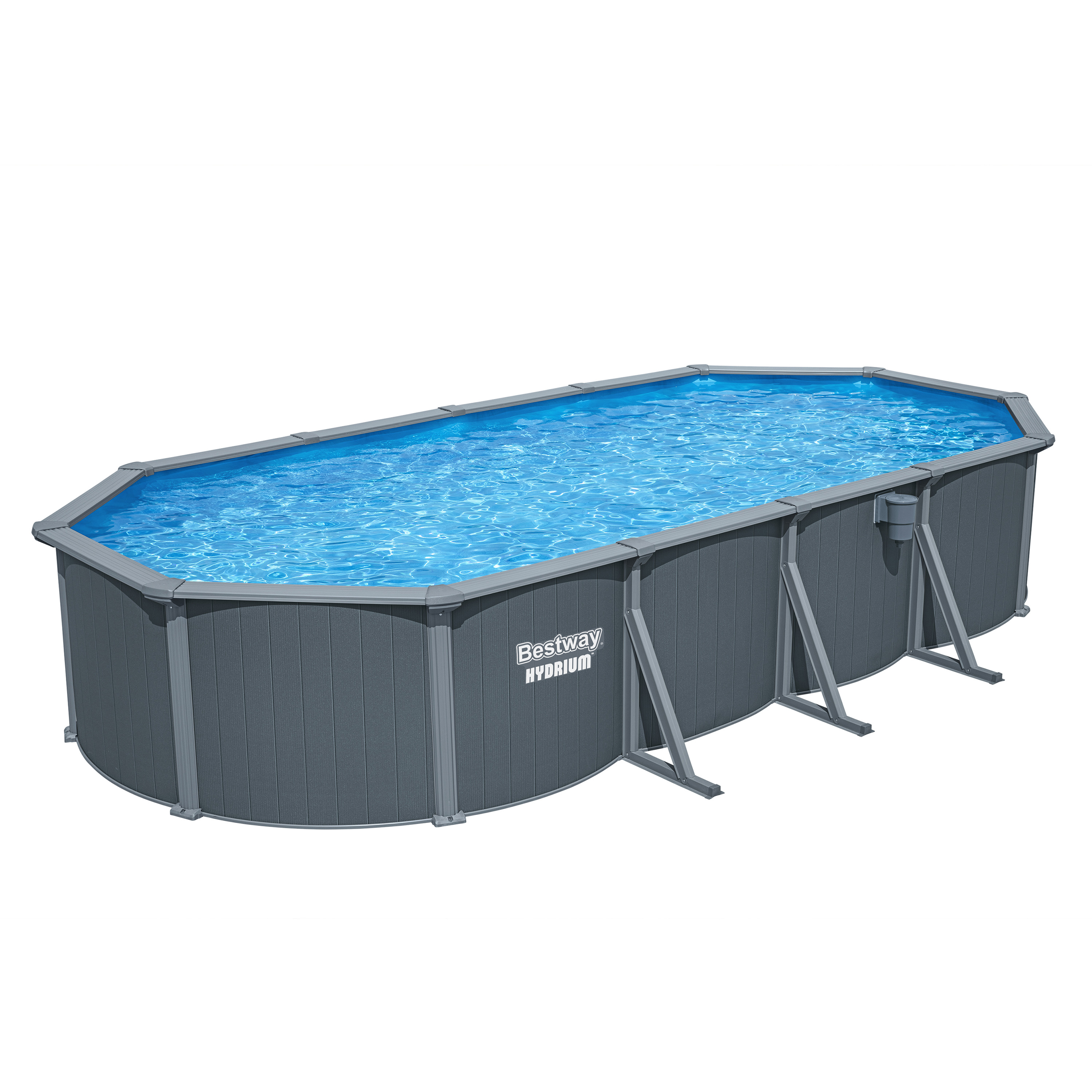 Hydrium™ Stahlwandpool Komplett Set mit Sandfilteranlage 732 x 366 x 132 cm, Holz Optik (Grau), oval