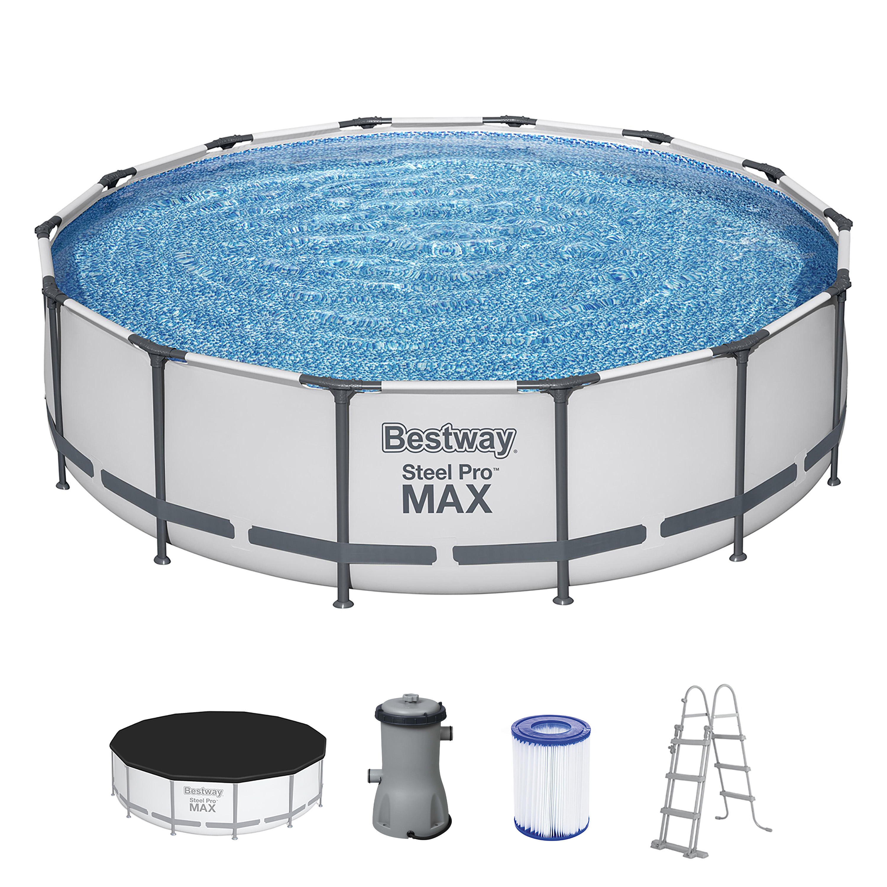 Steel Pro MAX™ Frame Pool Komplett Set mit Filterpumpe Ø 427 x 107 cm, lichtgrau, rund