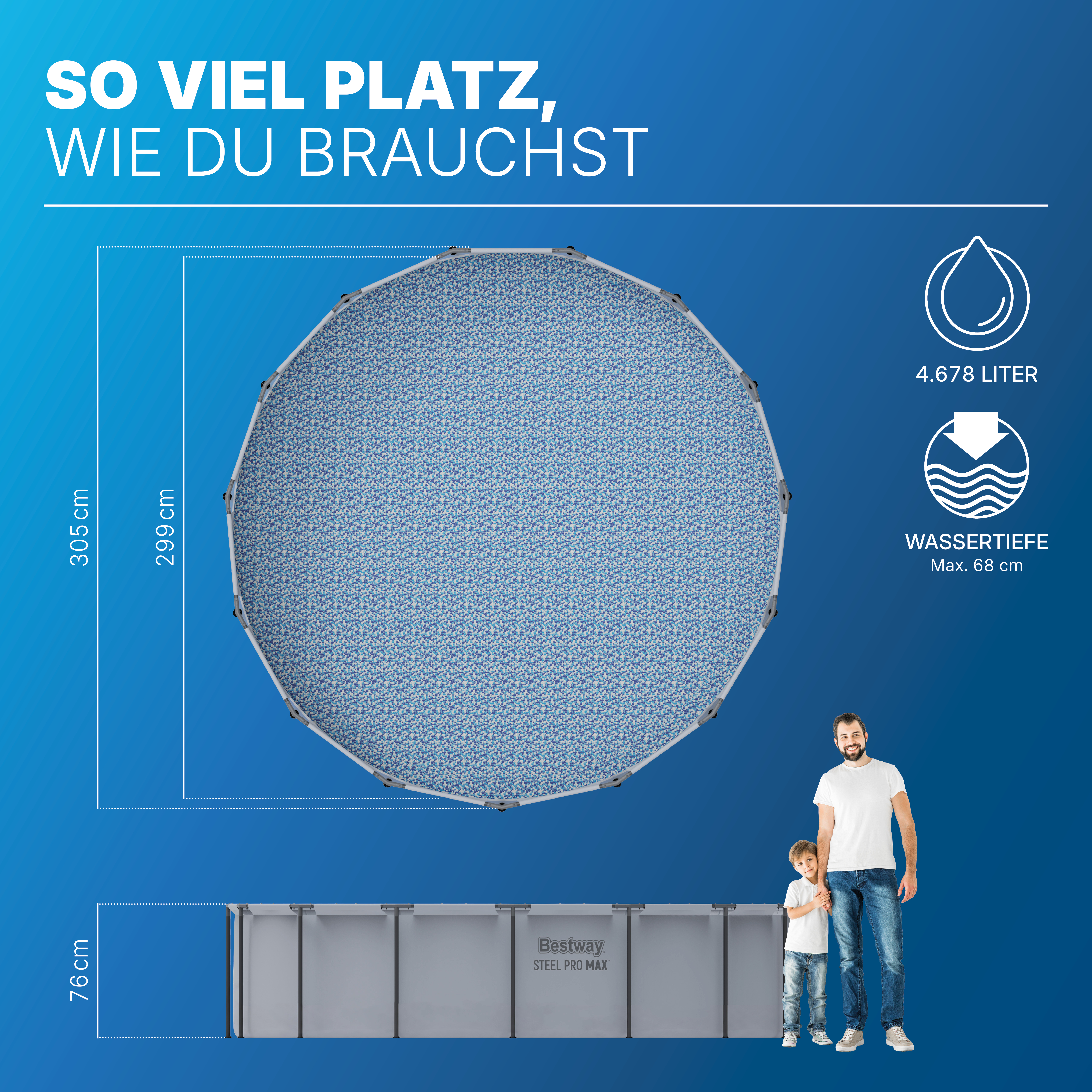Steel Pro MAX™ Frame Pool ohne Pumpe Ø 305 x 76 cm, lichtgrau, rund