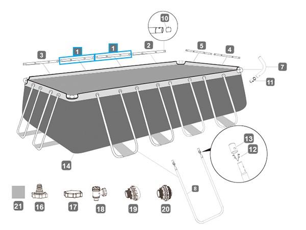 Bestway® Spare Part Top rail A (grey) for various Power Steel™ pools, angular