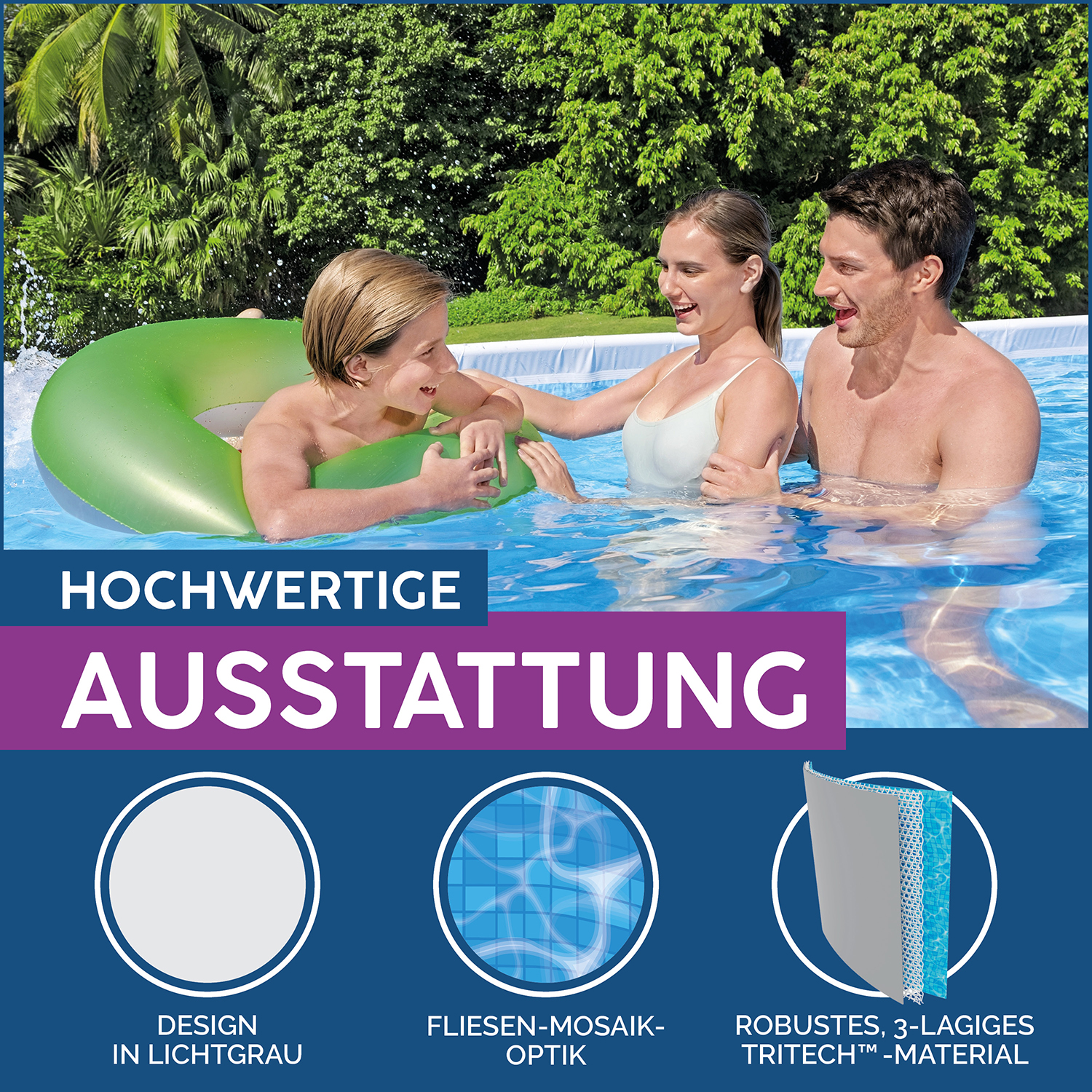 Power Steel™ Frame Pool Komplett Set mit Sandfilteranlage 956 x 488 x 132 cm, lichtgrau, eckig