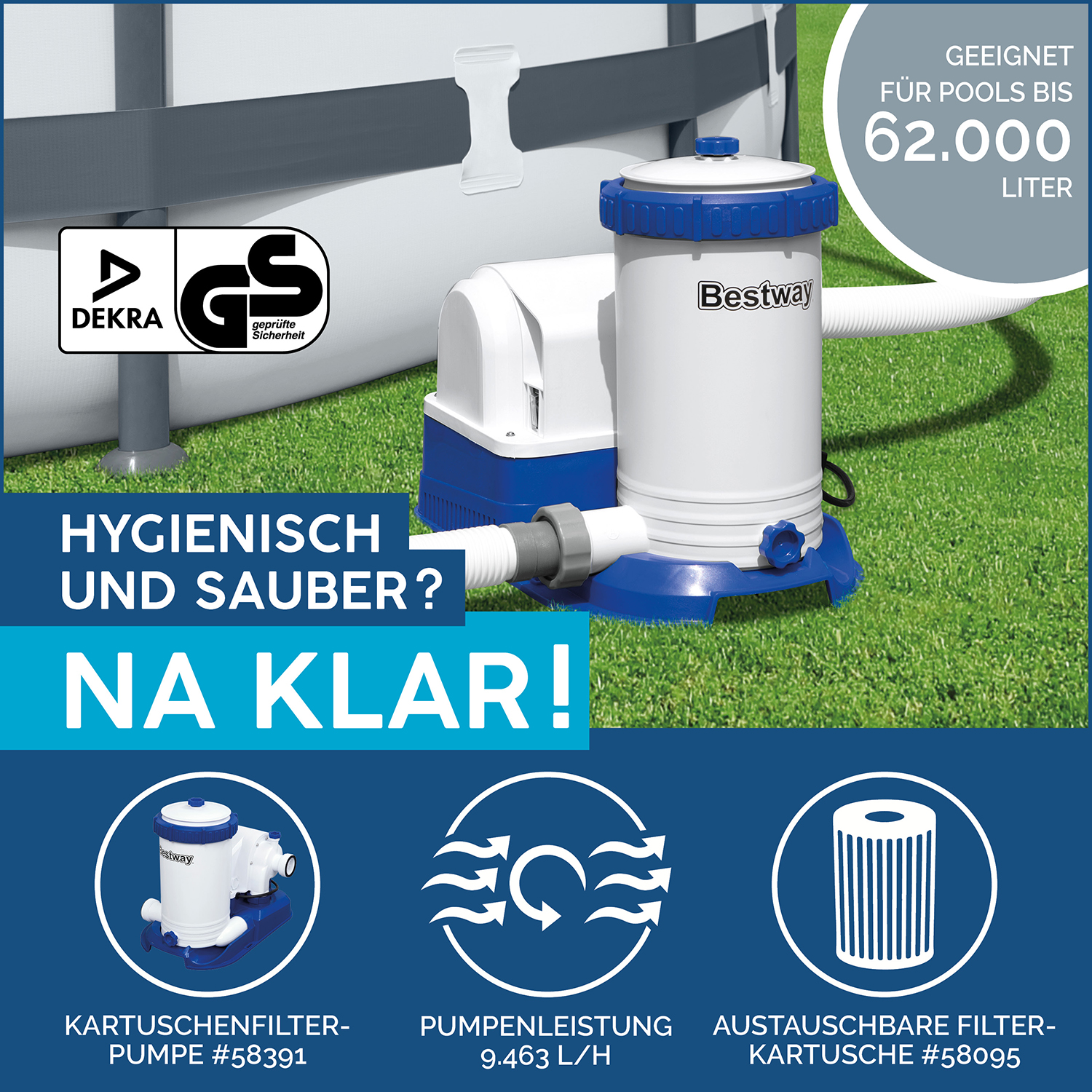 Power Steel™ Frame Pool Komplett-Set mit Filterpumpe 732 x 366 x 132 cm, grau, eckig