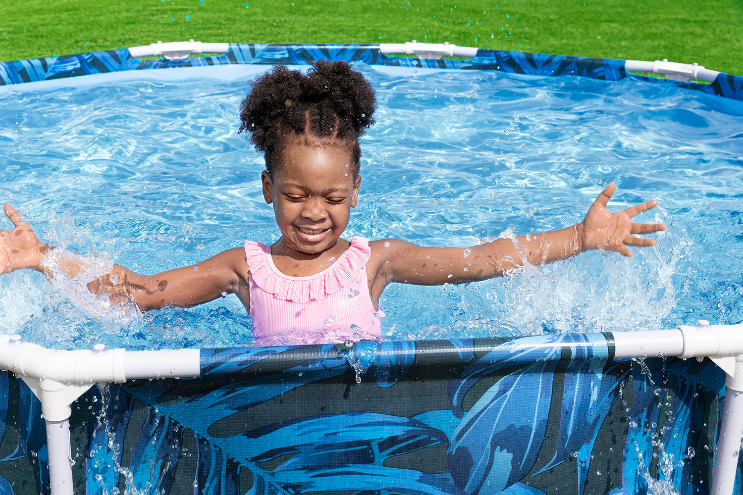 Steel Pro™ Frame Pool ohne Pumpe Ø 305 x 66 cm, tropisches Blatt-Design, rund