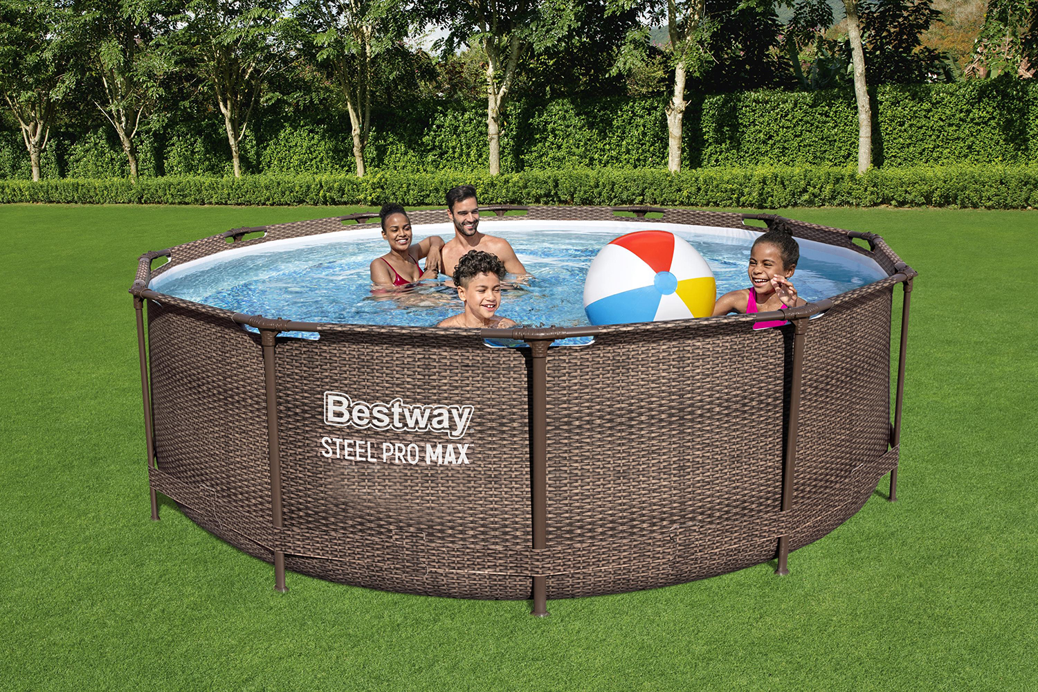 Steel Pro MAX™ Frame Pool Set mit Filterpumpe Ø 366 x 100 cm, Rattan-Optik (Schokobraun), rund