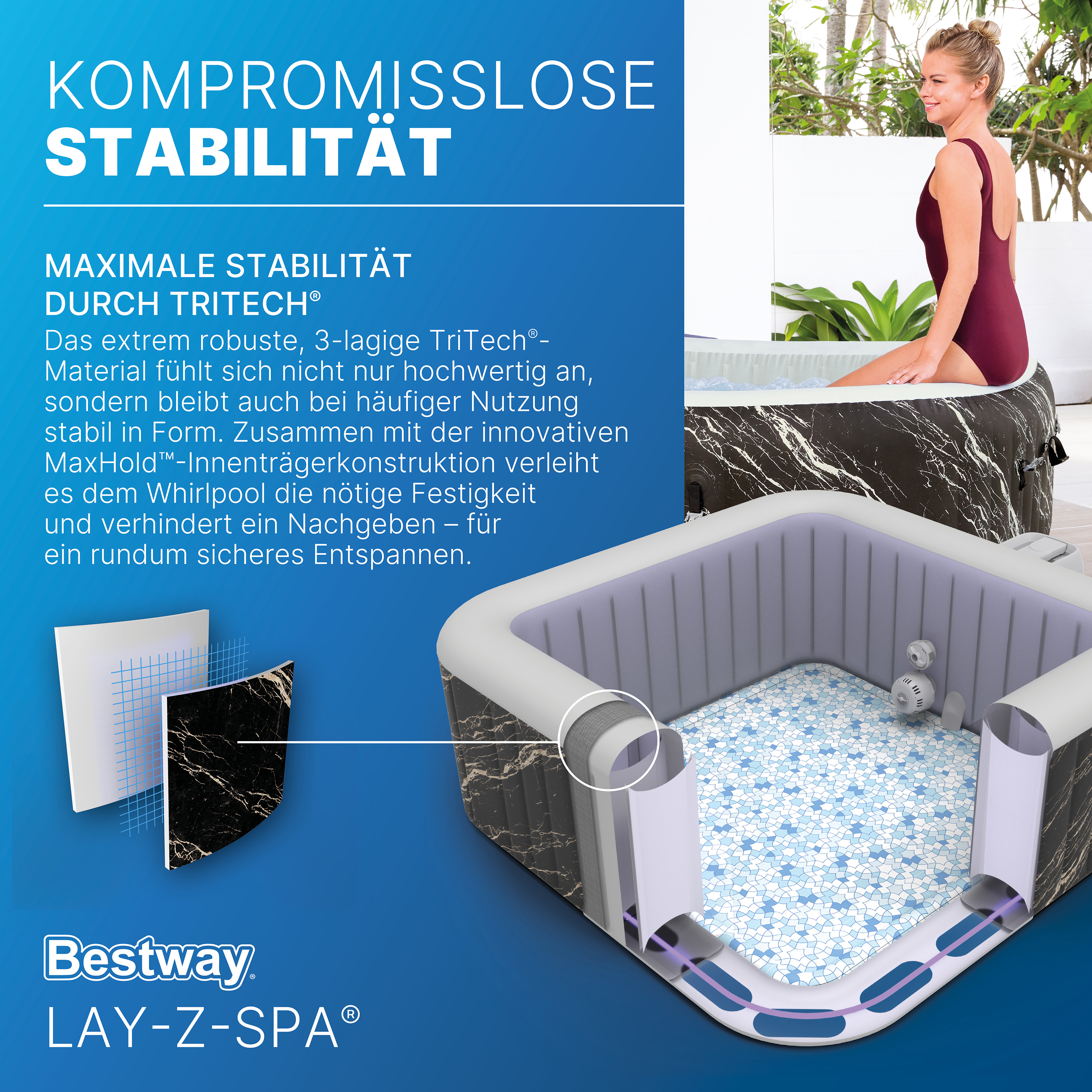 LAY-Z-SPA® LED Whirlpool Hollywood AirJet™ für 6 Personen 180 x 180 x 66 cm, Marmor-Optik (Marquinia)