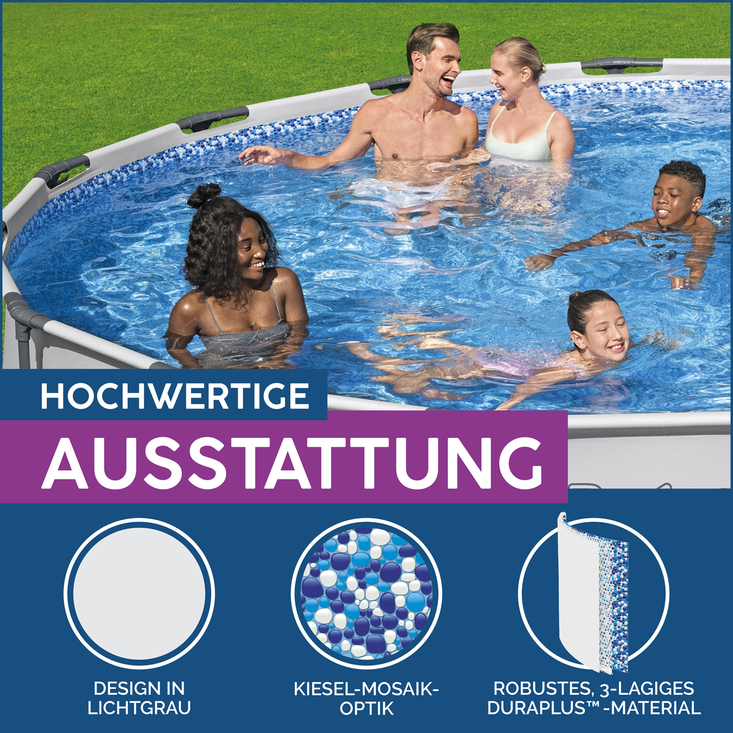 Steel Pro MAX™ Frame Pool Komplett-Set mit Filterpumpe Ø 488 x 122 cm , lichtgrau, rund