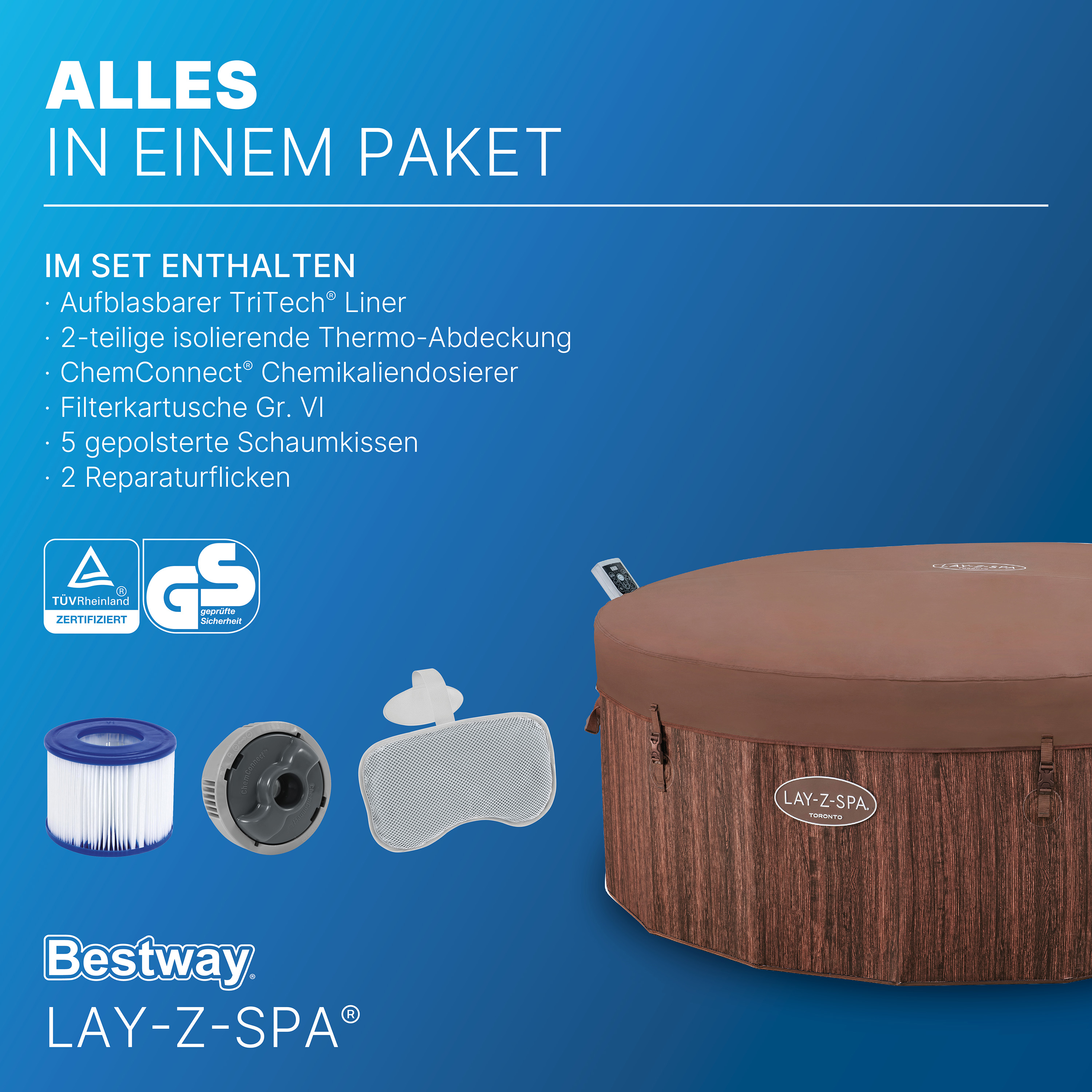 LAY-Z-SPA® Energiespar Whirlpool Toronto AirJet™ mit Schaumstoffpaneelen & App-Steuerung, für 7 Personen Ø 190 x 70 cm
