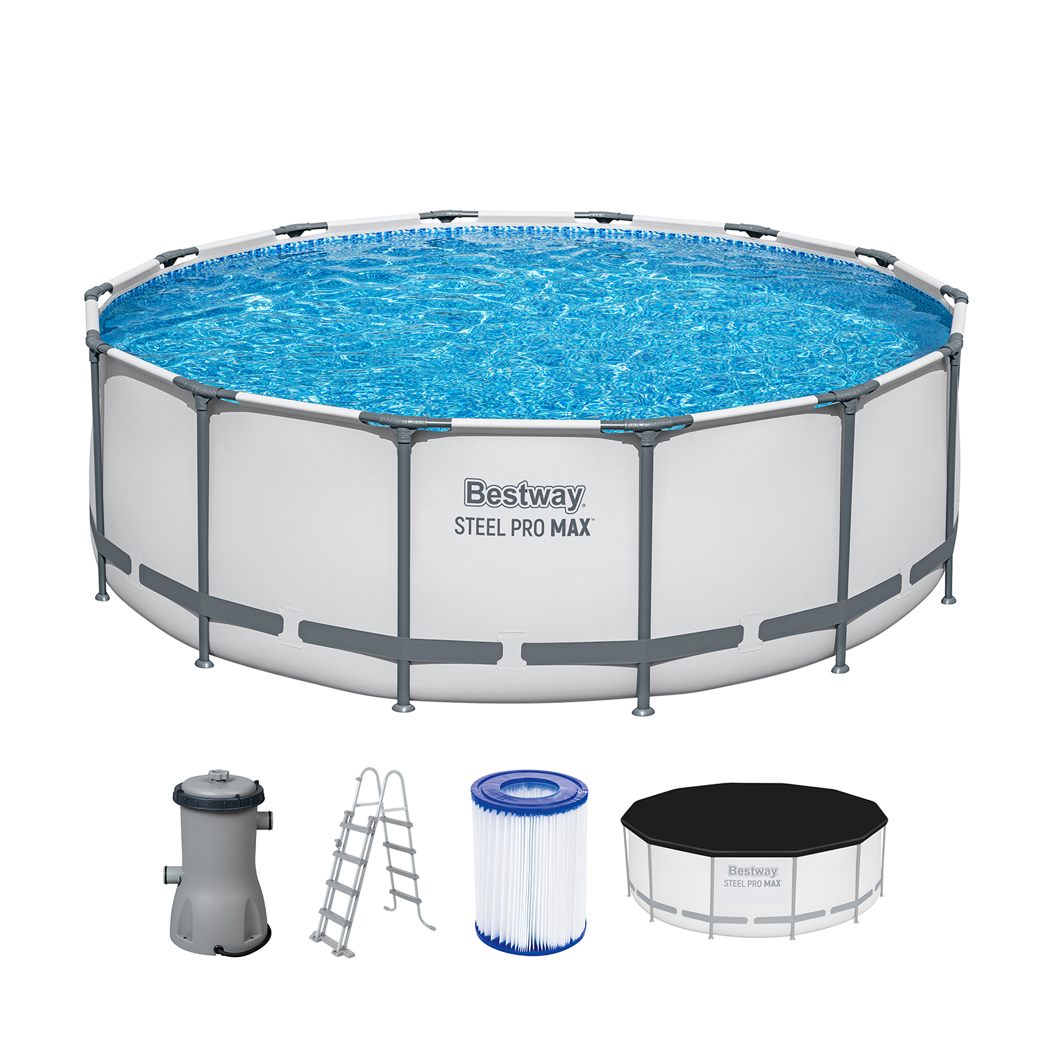 Steel Pro MAX™ Frame Pool Komplett Set mit Filterpumpe Ø 427 x 122 cm, lichtgrau, rund