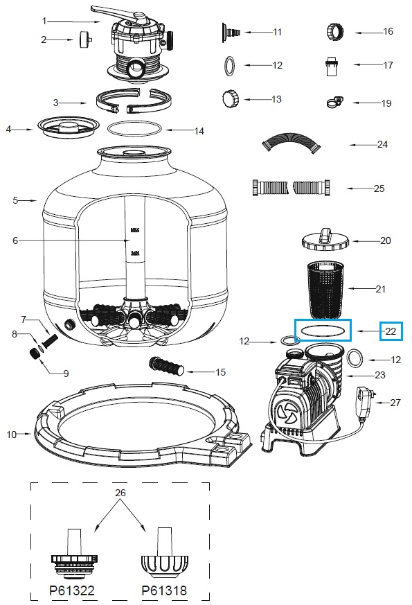Bestway® Spare Part Strainer gasket for Flowclear™ sand filter unit (exept 2.006 / 3.028 l/h)