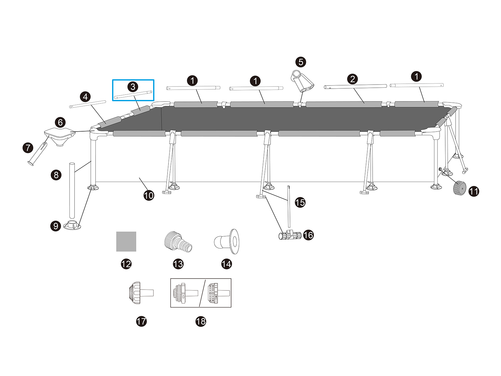 Bestway® Spare Part pool Top rail C (white) for Steel Pro™ frame pool 366 x 201 x 66 cm, angular