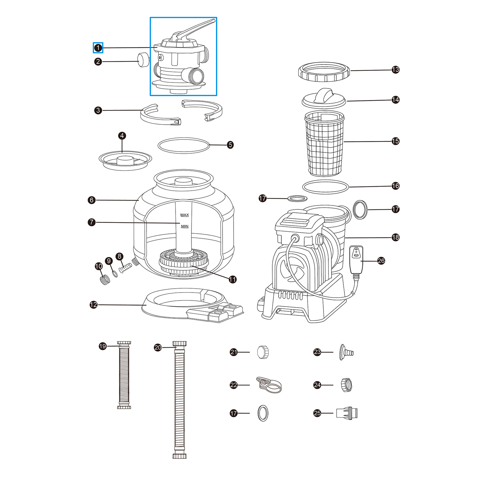 Bestway® Ersatzteil  6-Wege-Ventil  für Bestway® Sandfilteranlage 11.355 l/h