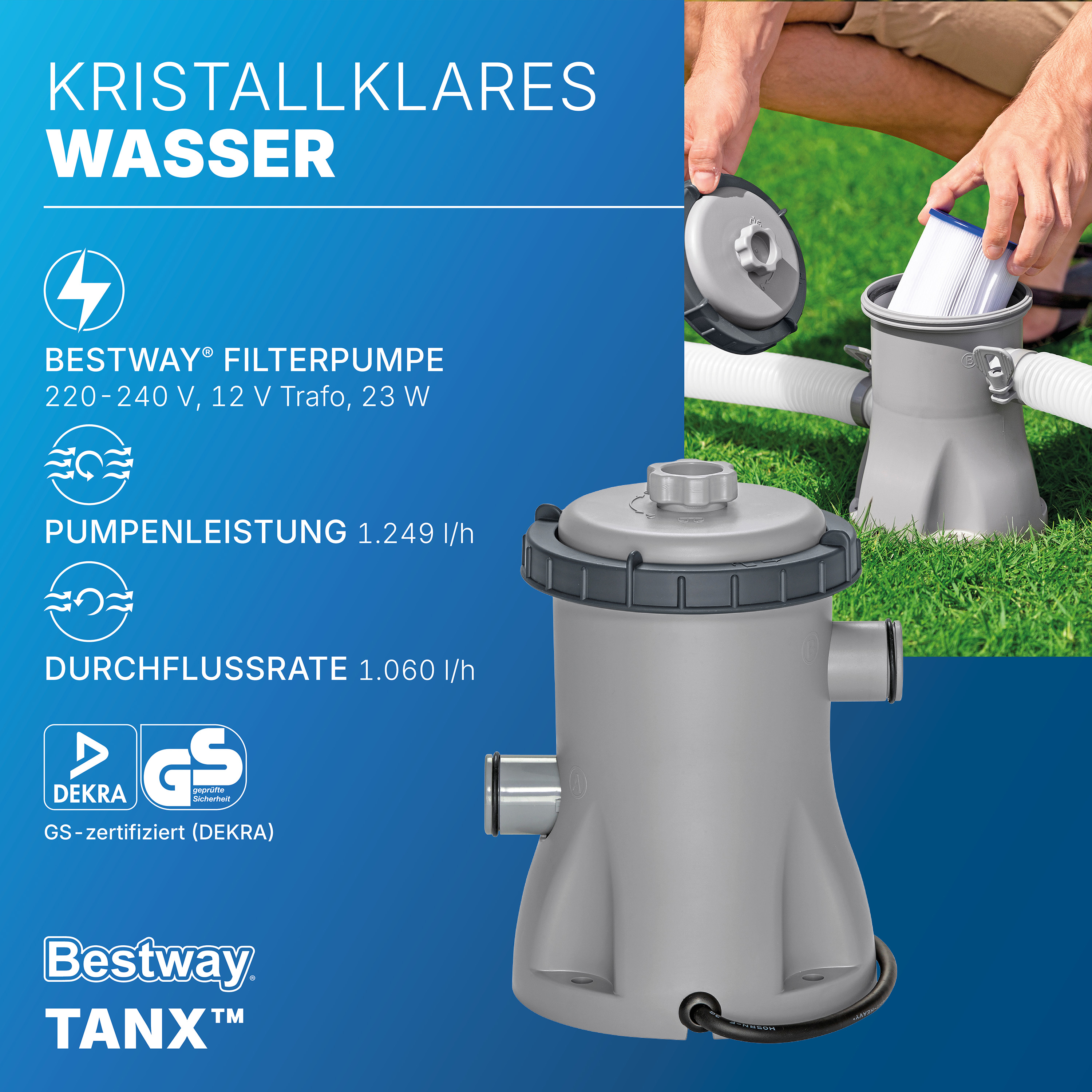 Tanx™ Stahlwandpool Set mit Filterpumpe Ø 305 x 61 cm, grau, rund