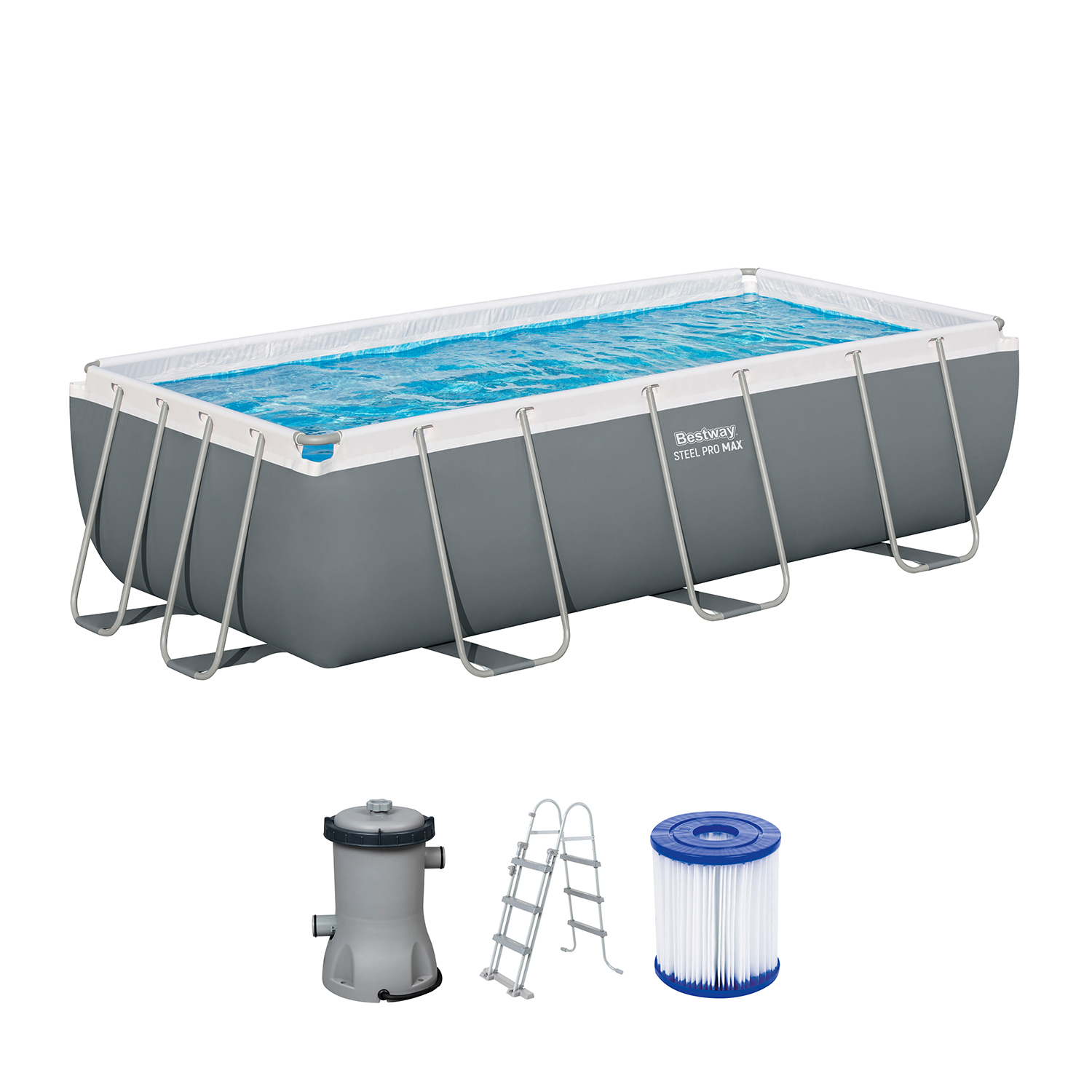 Steel Pro MAX™ Frame Pool Set mit Filterpumpe 404 x 201 x 100 cm, grau, eckig