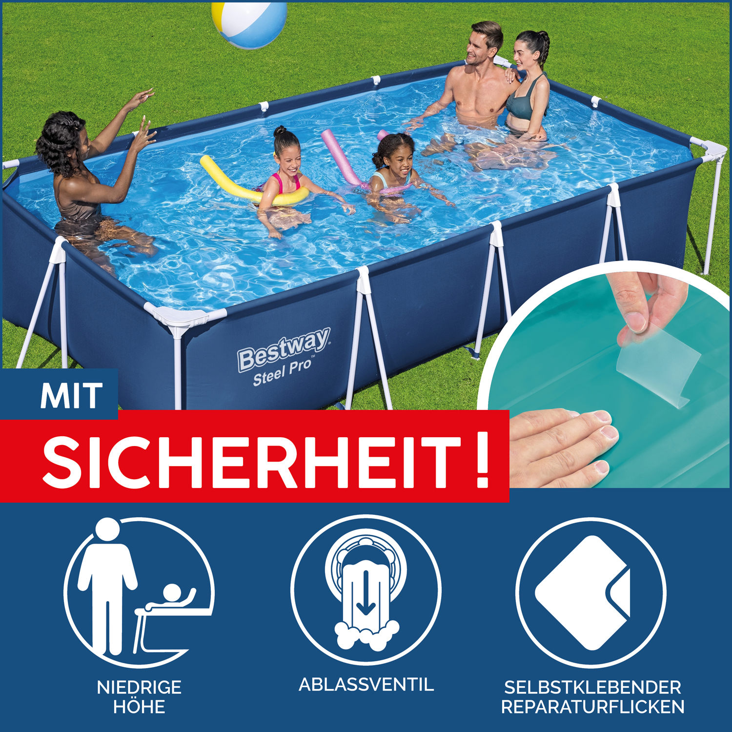 Steel Pro™ Frame Pool ohne Pumpe 400 x 211 x 81 cm , dunkelblau, eckig