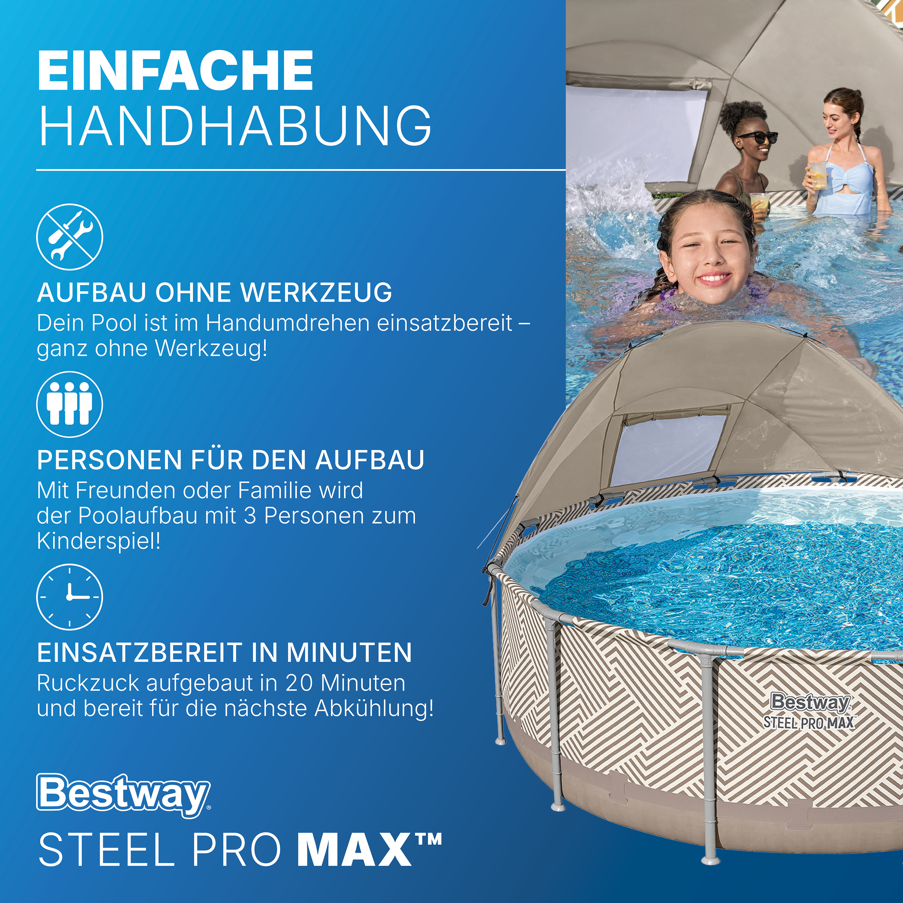Steel Pro MAX™ Frame Pool Komplett Set mit Filterpumpe Ø 396 x 107 cm, Op Art-Design, rund