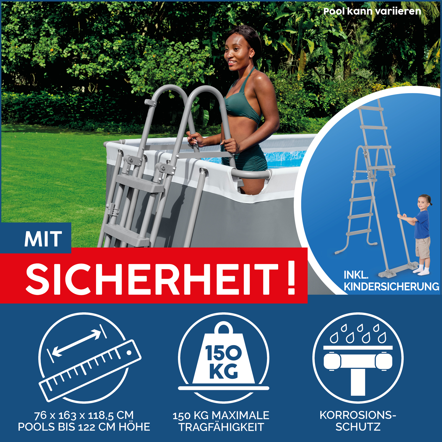 Power Steel™ Frame Pool Komplett-Set mit Filterpumpe 488 x 244 x 122 cm, lichtgrau, eckig