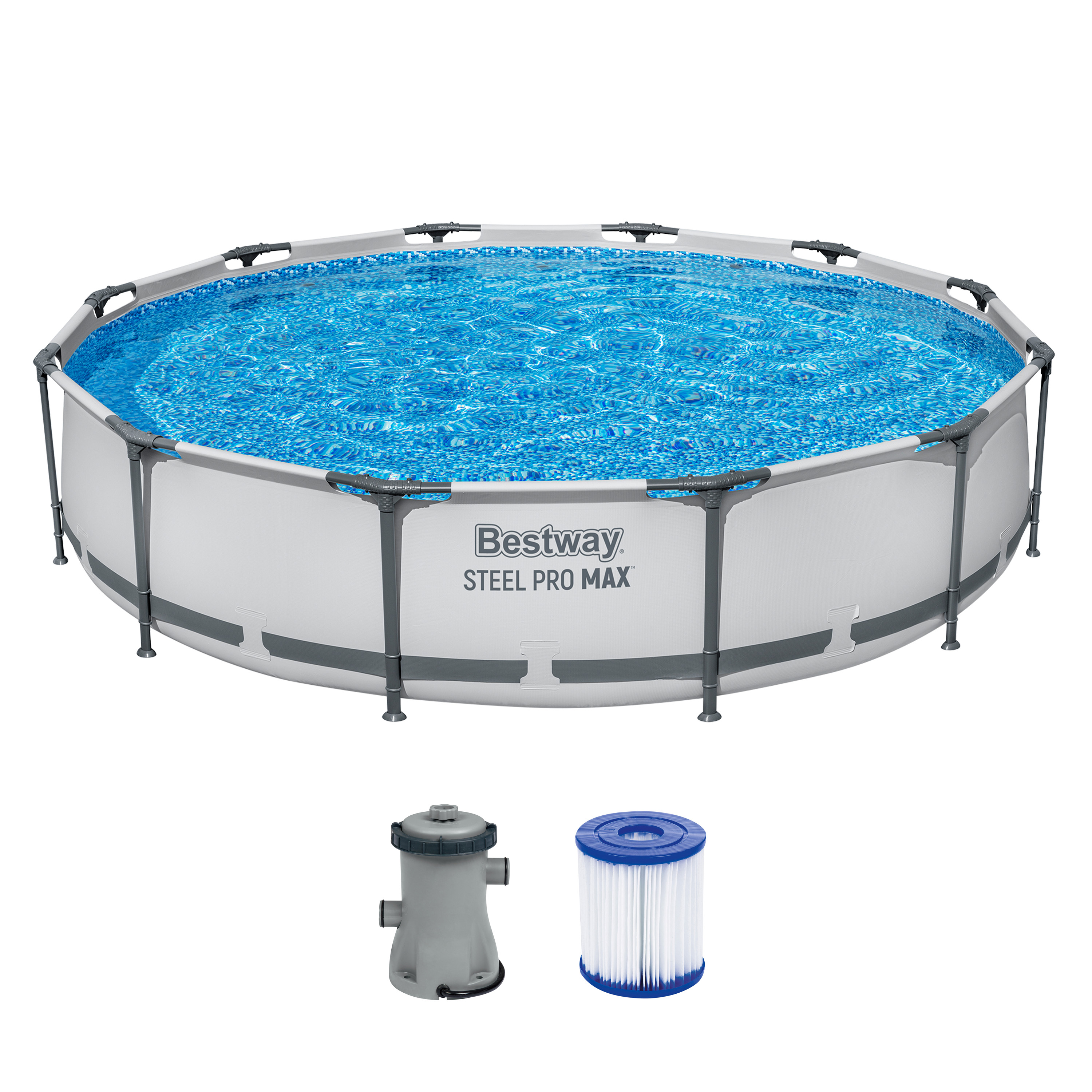 Steel Pro MAX™ Frame Pool Komplett Set mit Filterpumpe Ø 366 x 122 cm, lichtgrau, rund