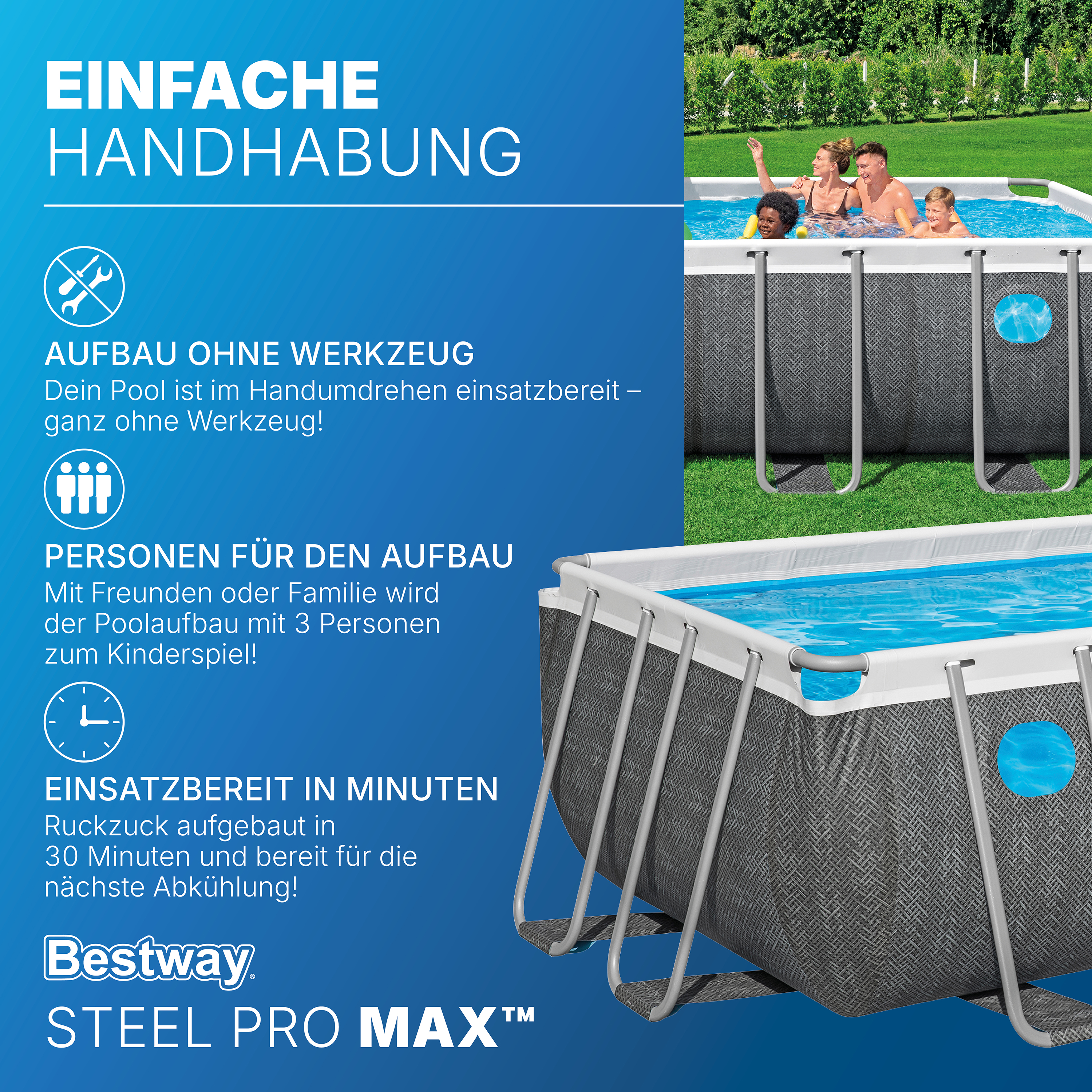 Steel Pro MAX™ Solo Pool ohne Zubehör 488 x 244 x 122 cm, grau, eckig