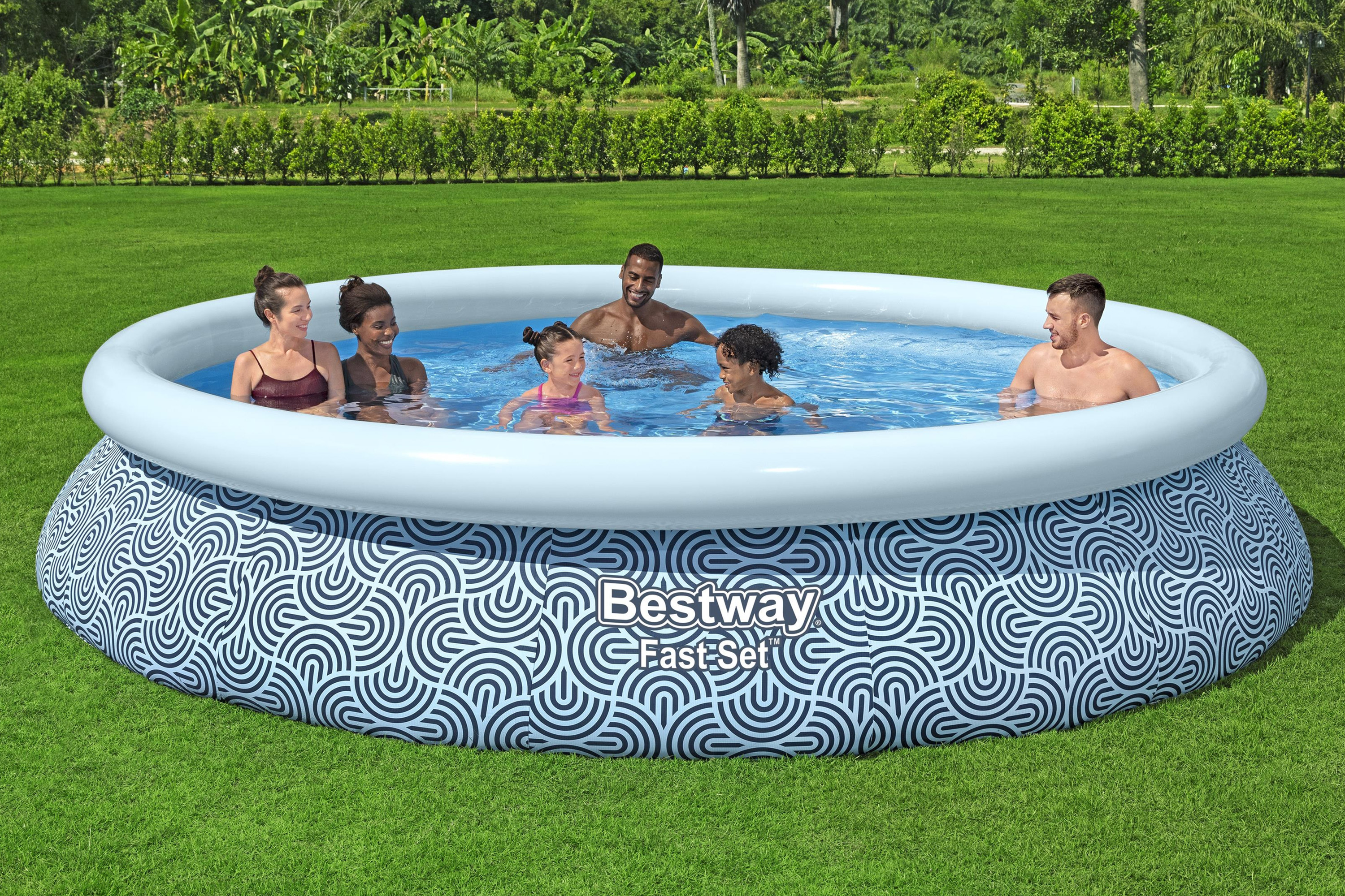 Fast Set™ Aufstellpool Set mit Filterpumpe Ø 396 x 84 cm, Grafisches Liniendesign, rund
