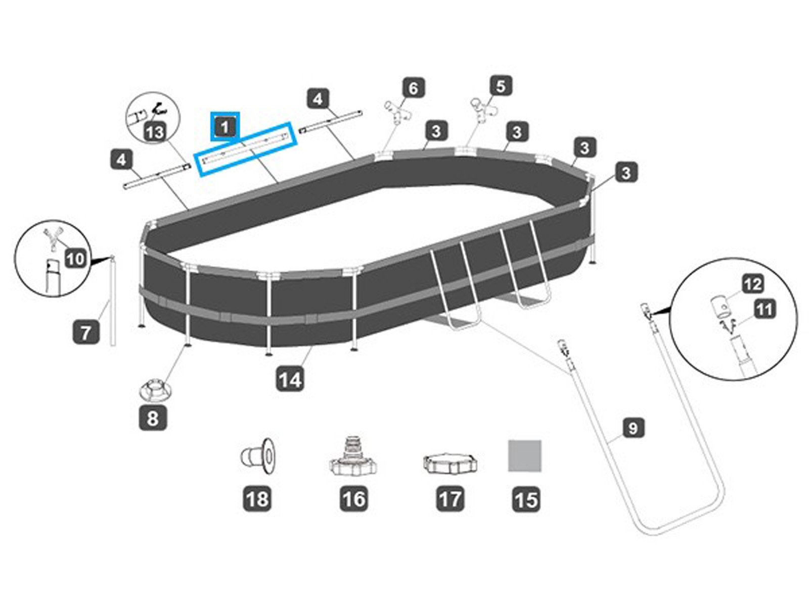 Bestway® Spare Part Top rail A (grey) for Power Steel™ frame pool 427 x 250 x 100 cm, oval Bestway® Spare Part Top rail A (grey) for Power Steel™ frame pool 427 x 250 x 100 cm, oval