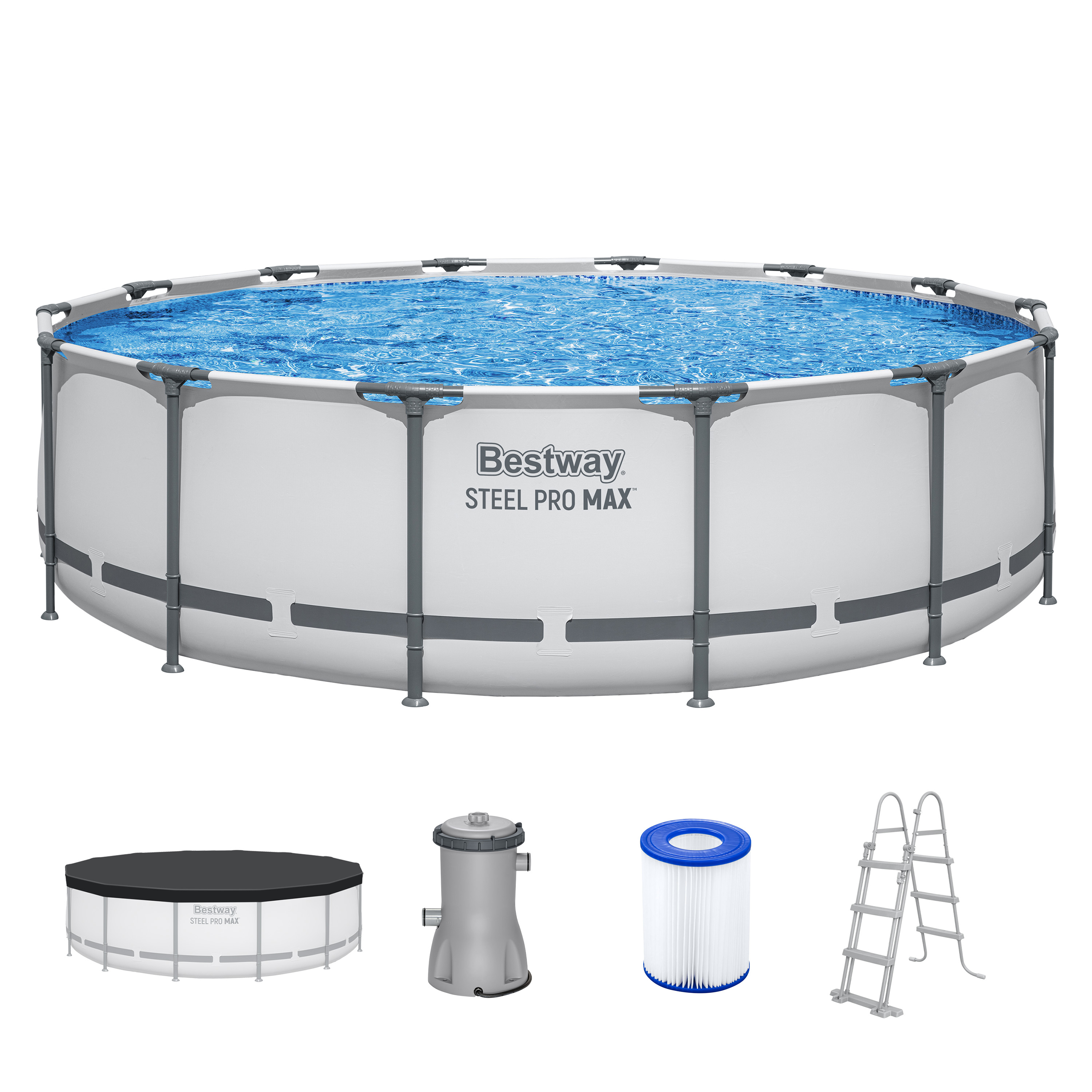 Steel Pro MAX™ Frame Pool Komplett Set mit Filterpumpe Ø 427 x 107 cm, lichtgrau, rund