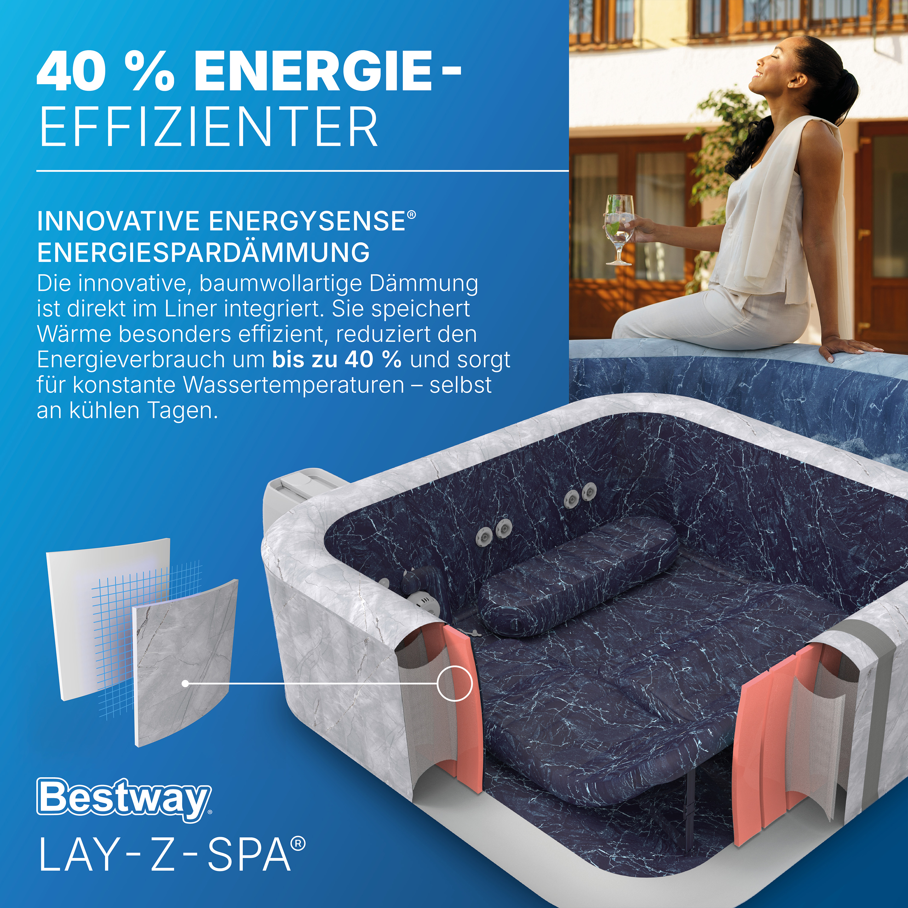 LAY-Z-SPA® Energiespar Whirlpool San Francisco HydroJet Pro™ mit App-Steuerung, für 7 Personen 230 x 230 x 71 cm, Marmor-Optik (Samtgrau)