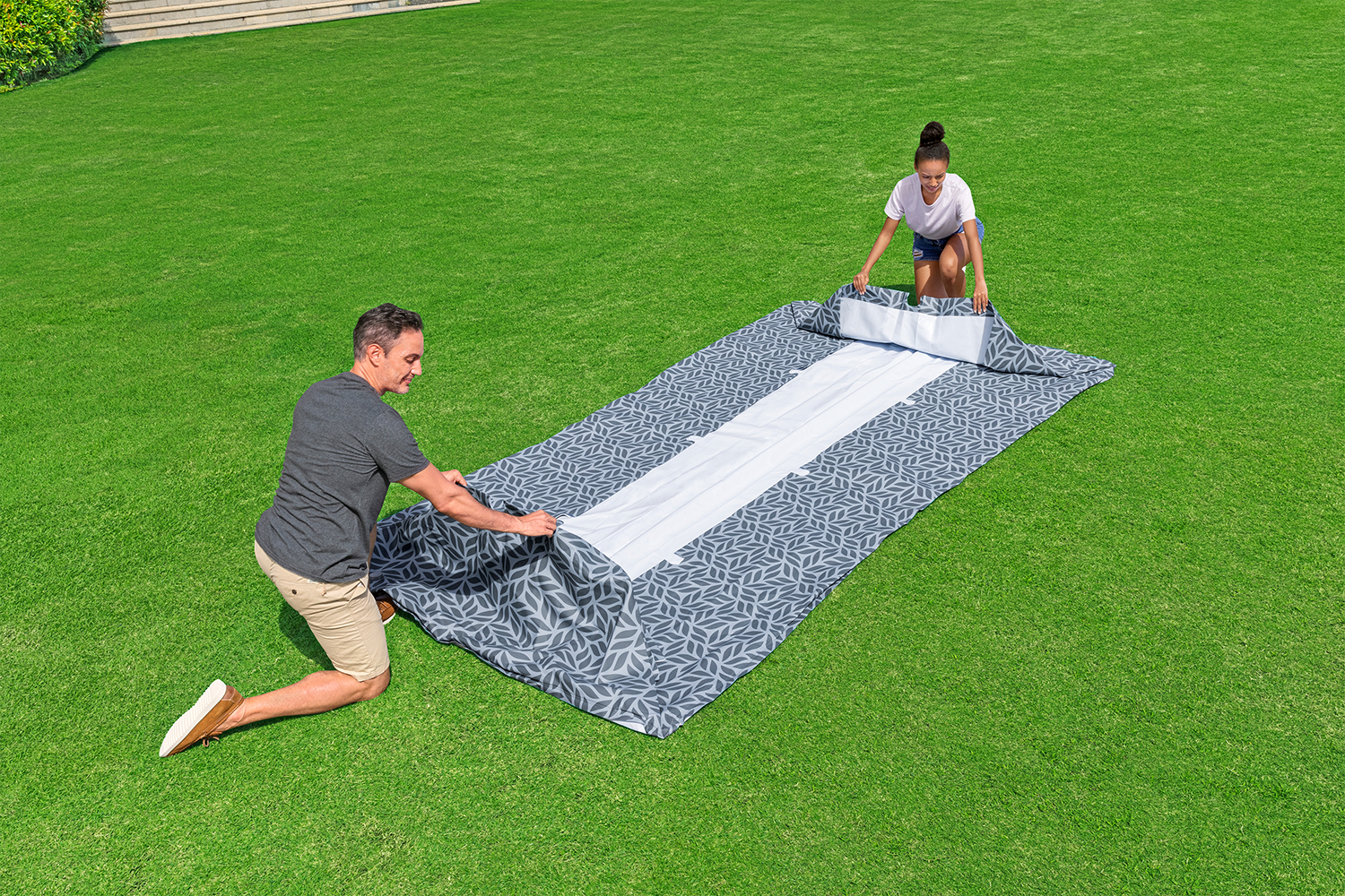 Steel Pro® Frame Pool Set mit Filterpumpe 366 x 201 x 66 cm, Blattform-Design, eckig