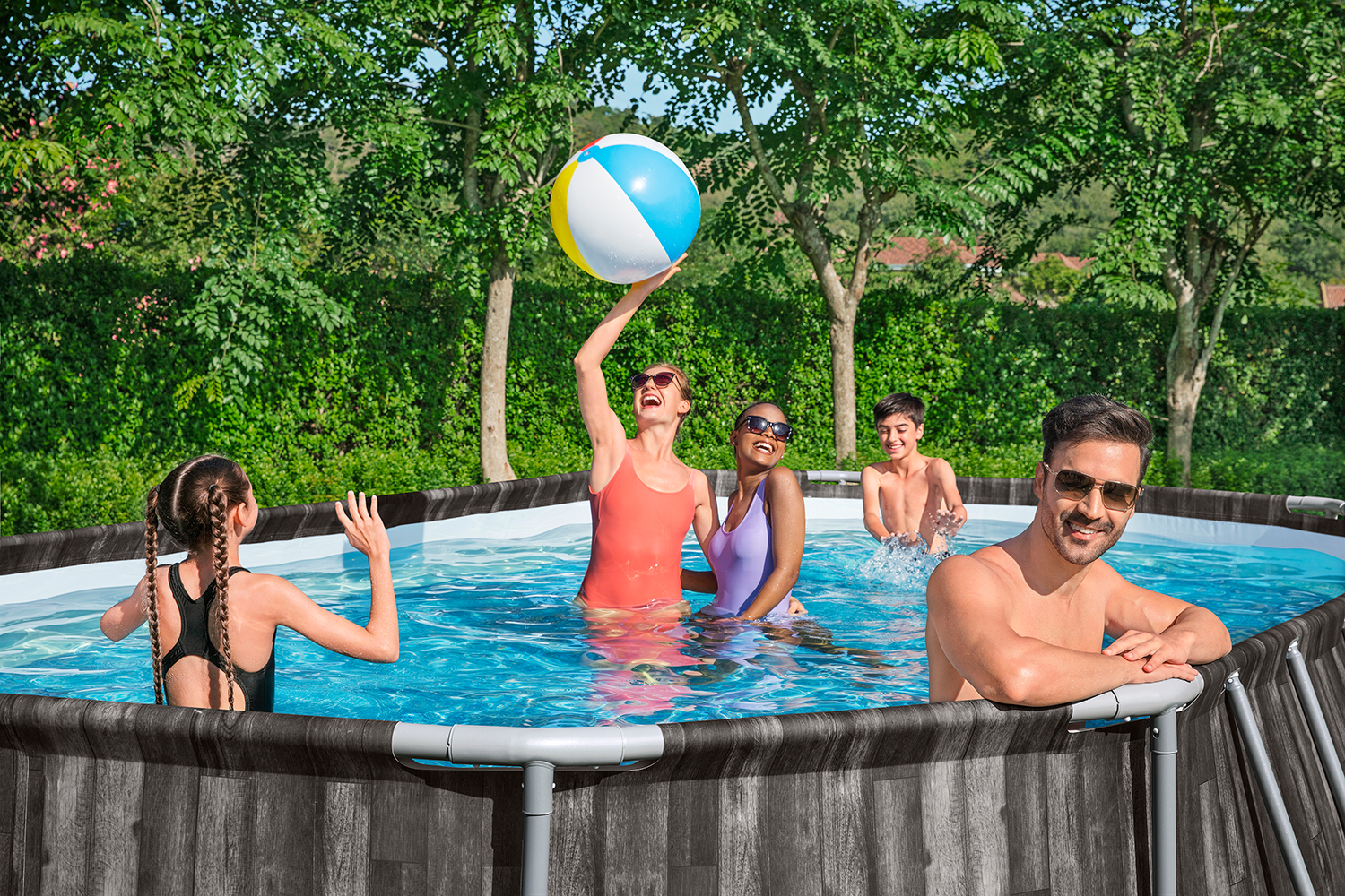 Steel Pro MAX™ Frame Pool Komplett-Set mit Filterpumpe 610 x 366 x 122 cm , Holz-Optik (Mooreiche), oval