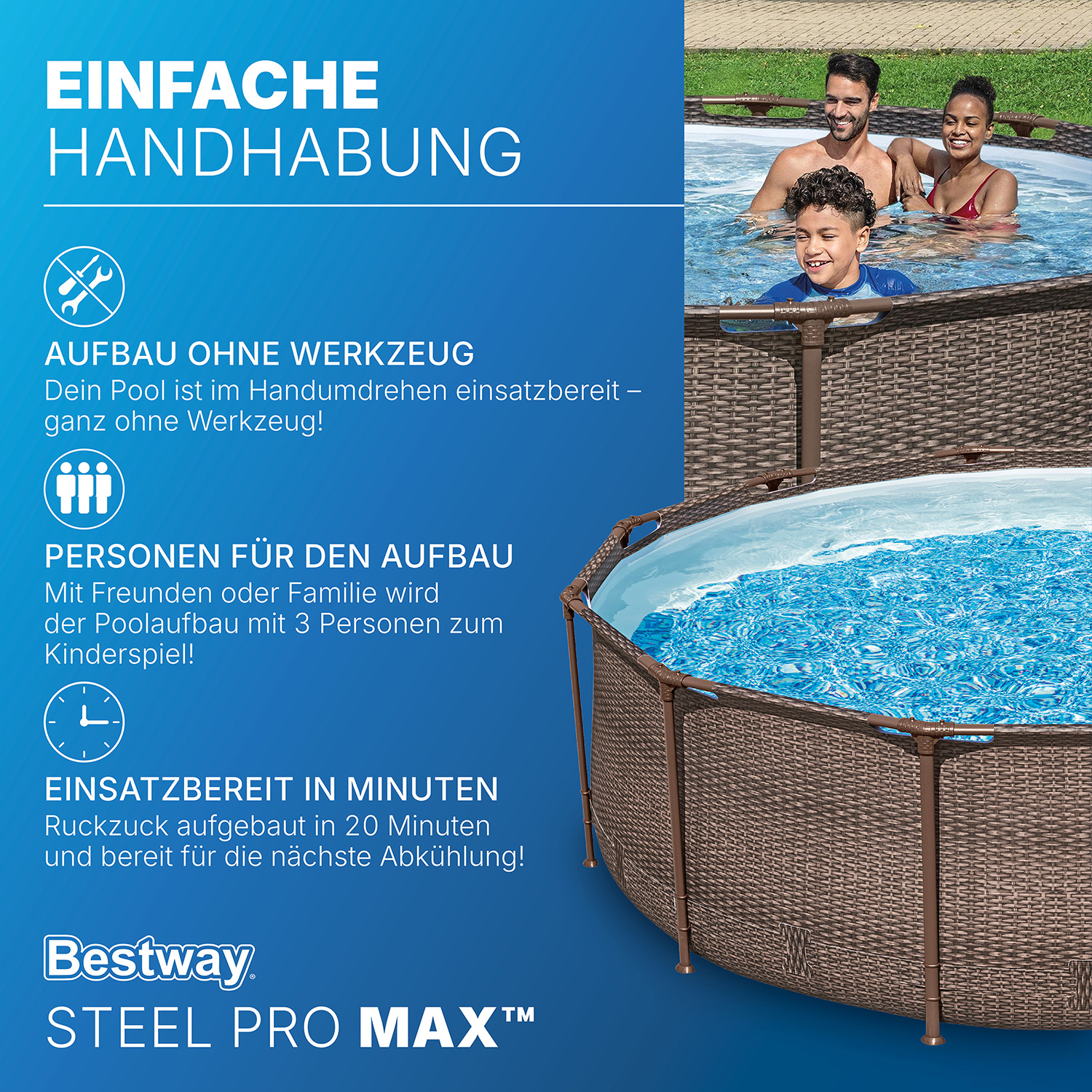 Steel Pro MAX™ Solo Pool ohne Pumpe Ø 366 x 100 cm, Rattan-Optik (Schokobraun), rund