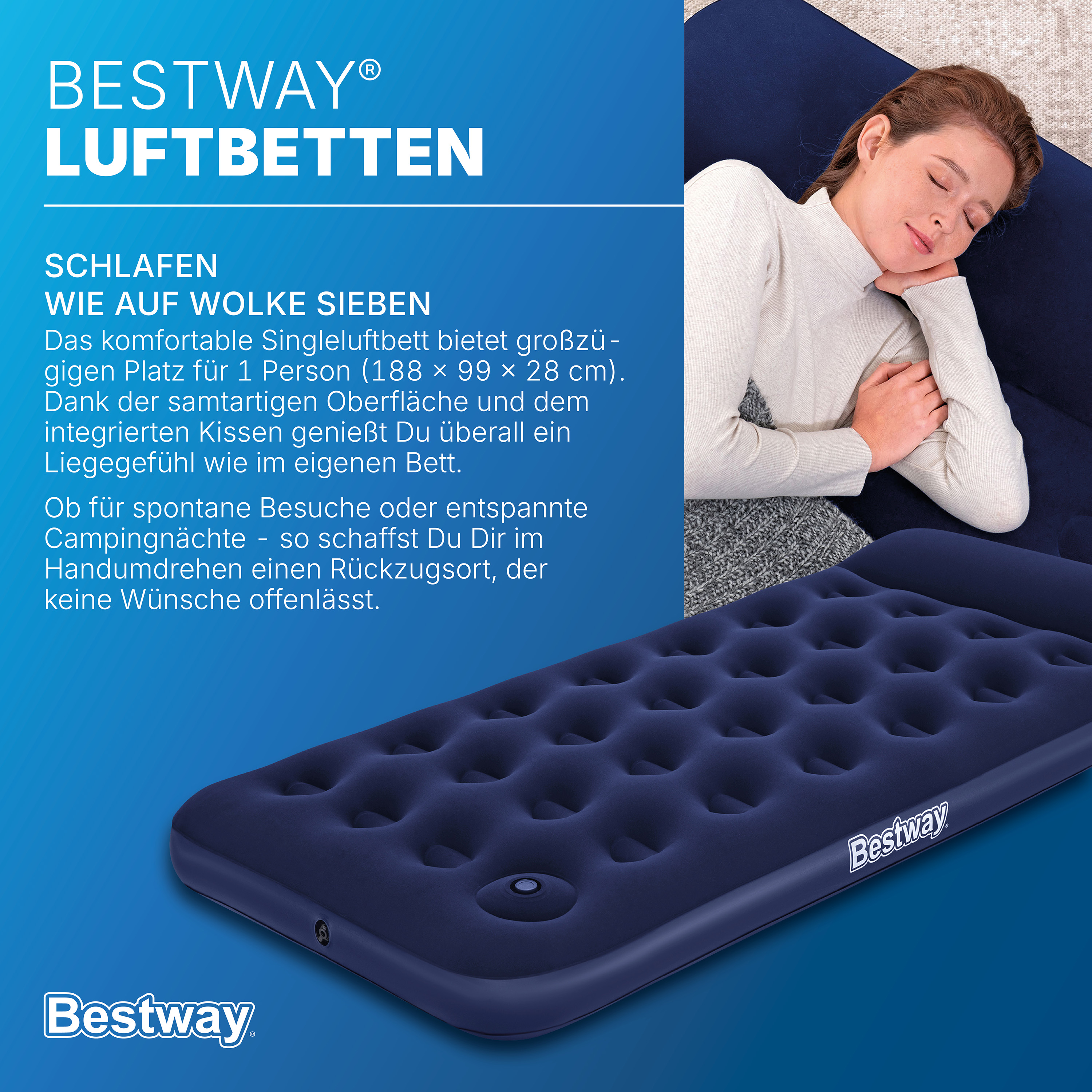 Single Luftbett mit integrierter Fußpumpe 188 x 99 x 28 cm
