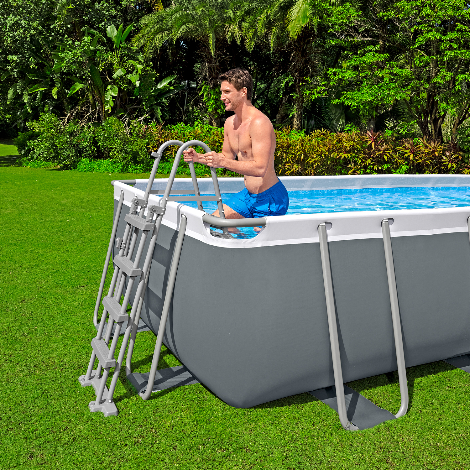 Steel Pro MAX™ Frame Pool Komplett-Set mit Sandfilteranlage 488 x 244 x 122 cm, grau, eckig