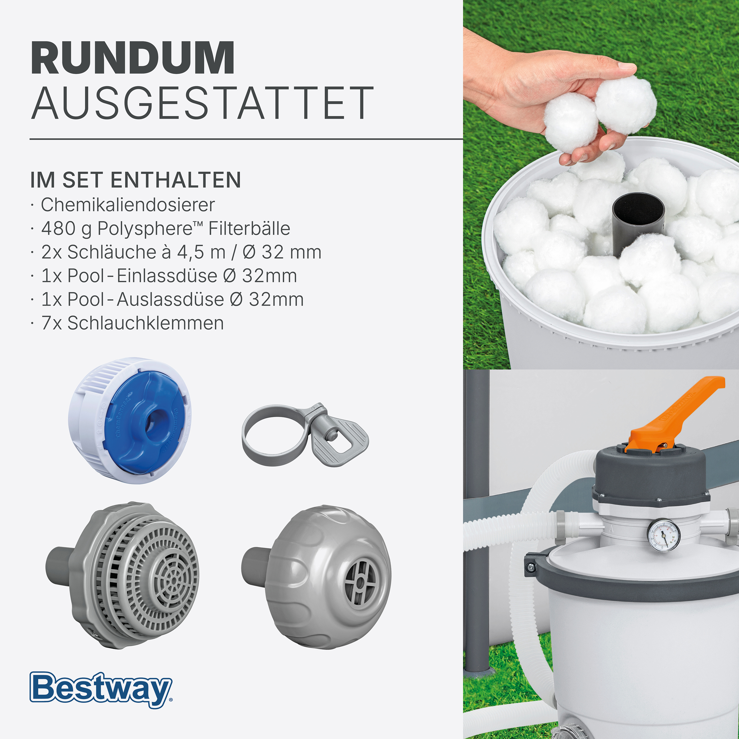 Sandfilteranlage mit Polysphere™ Filterbällen 3.028 l/h