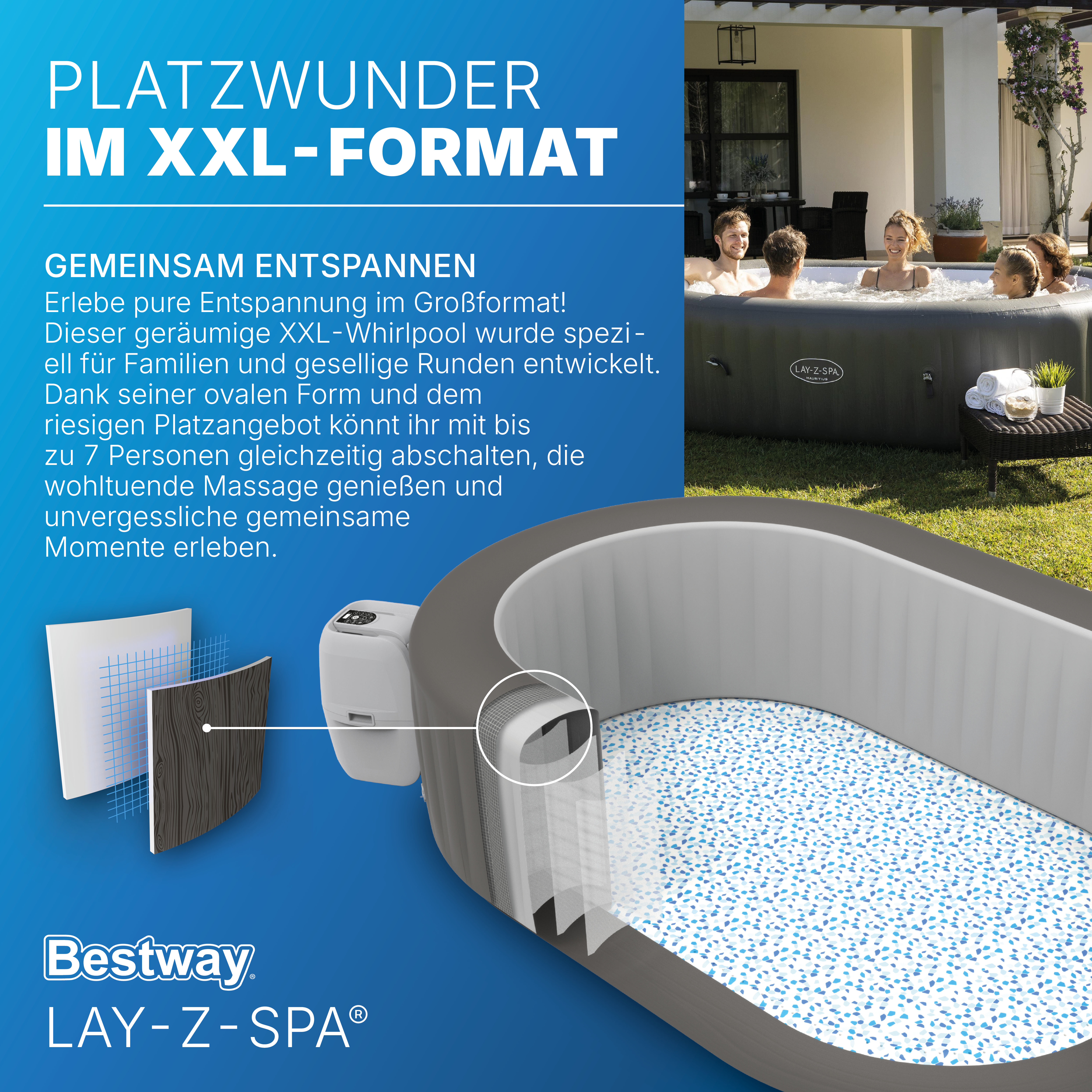 LAY-Z-SPA® XXL WLAN Whirlpool Mauritius AirJet™ 270 x 180 x 71 cm, oval