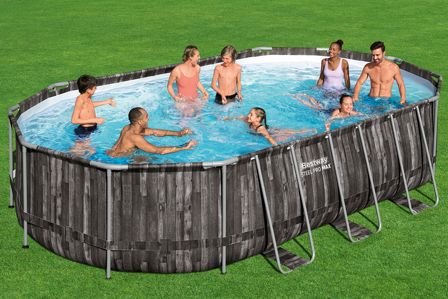 Steel Pro MAX™ Frame Pool Komplett-Set mit Filterpumpe 610 x 366 x 122 cm , Holz-Optik (Mooreiche), oval