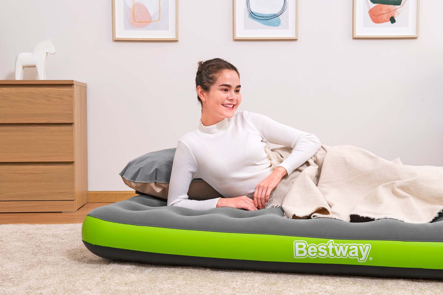 Single-Luftbett  Roll & Relax mit Kissenpumpe 188 x 99 x 22 cm