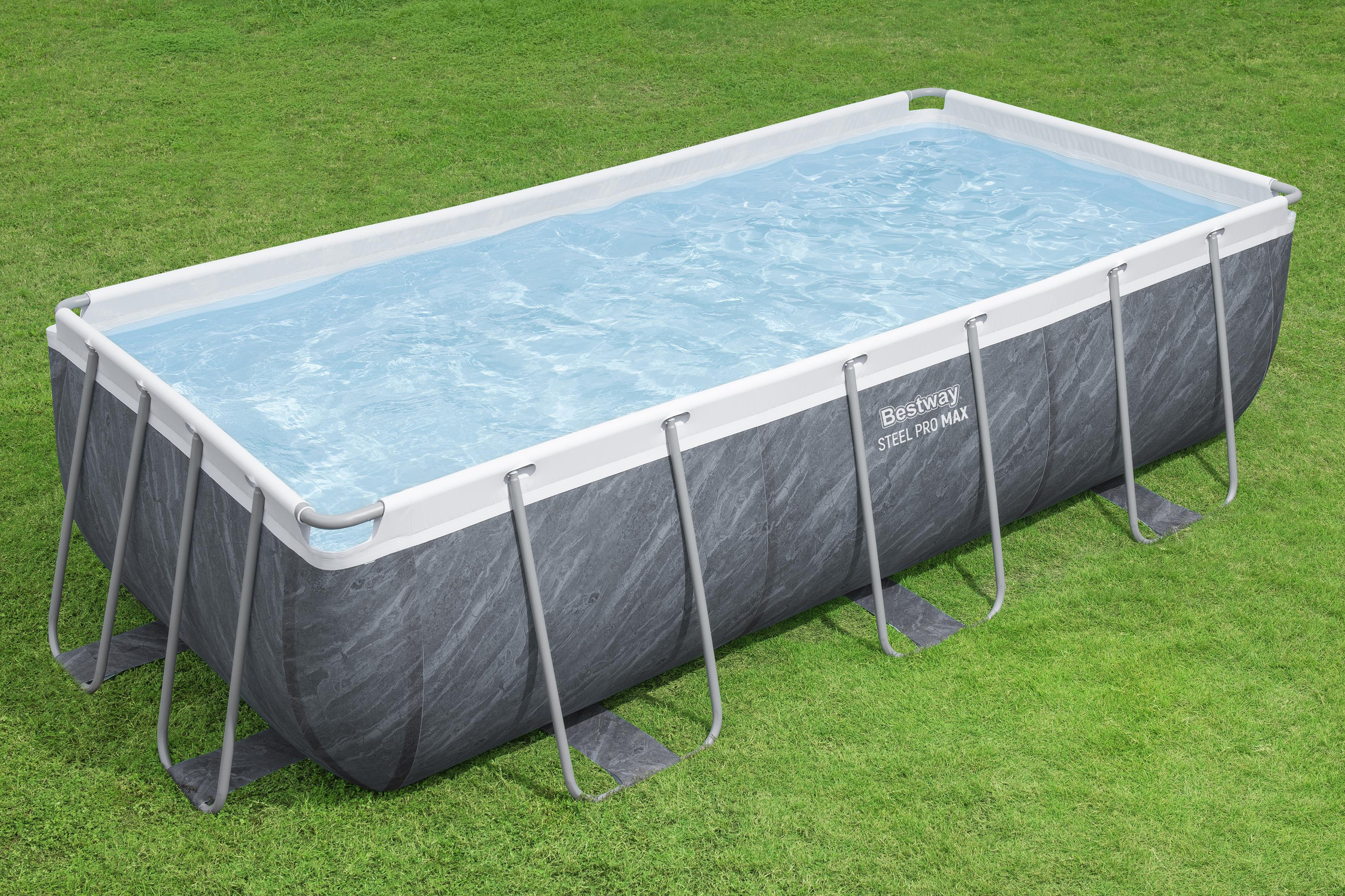 Steel Pro MAX™ Solo Pool ohne Zubehör 404 x 201 x 100 cm, Marmor-Optik (Schiefergrau), eckig