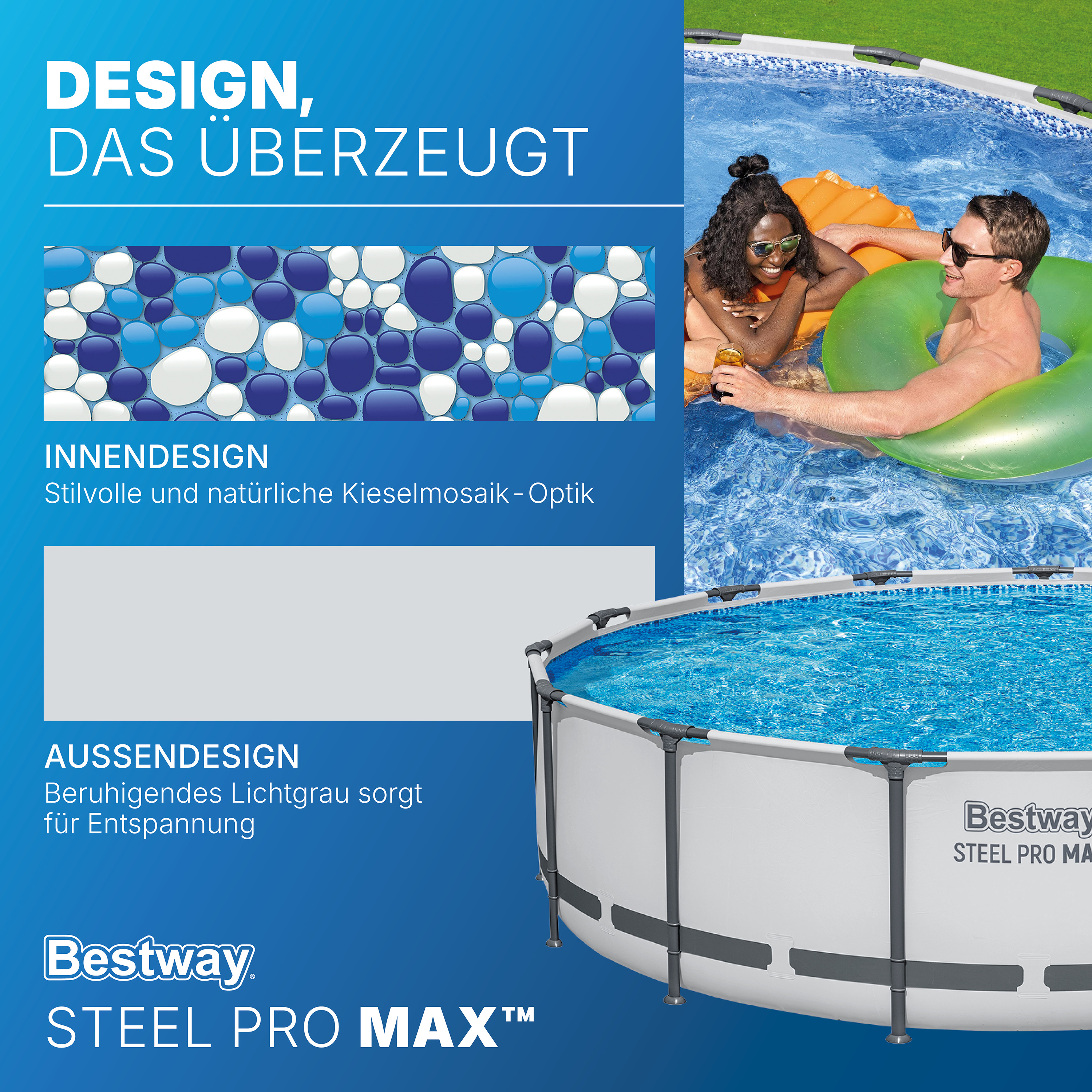 Steel Pro MAX™ Frame Pool Komplett Set mit Filterpumpe Ø 457 x 107 cm, lichtgrau, rund