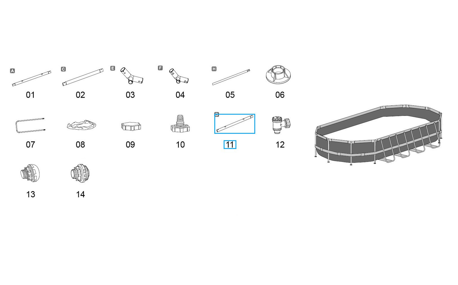 Bestway® Spare Part Top rail B (grey) for Power Steel™ frame pools 732 x 366 x 122 cm, oval Bestway® Spare Part Top rail B (grey) for Power Steel™ frame pools 732 x 366 x 122 cm, oval