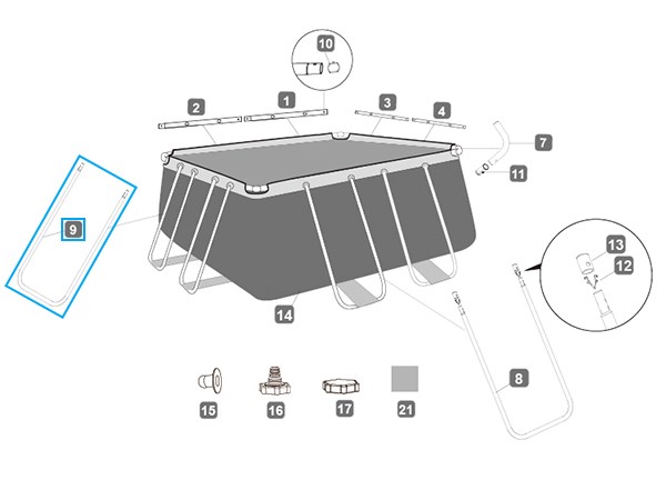 Bestway® Spare Part U-Shaped beam B (grey) for various Power Steel™ frame pools (hight 84 cm), angular