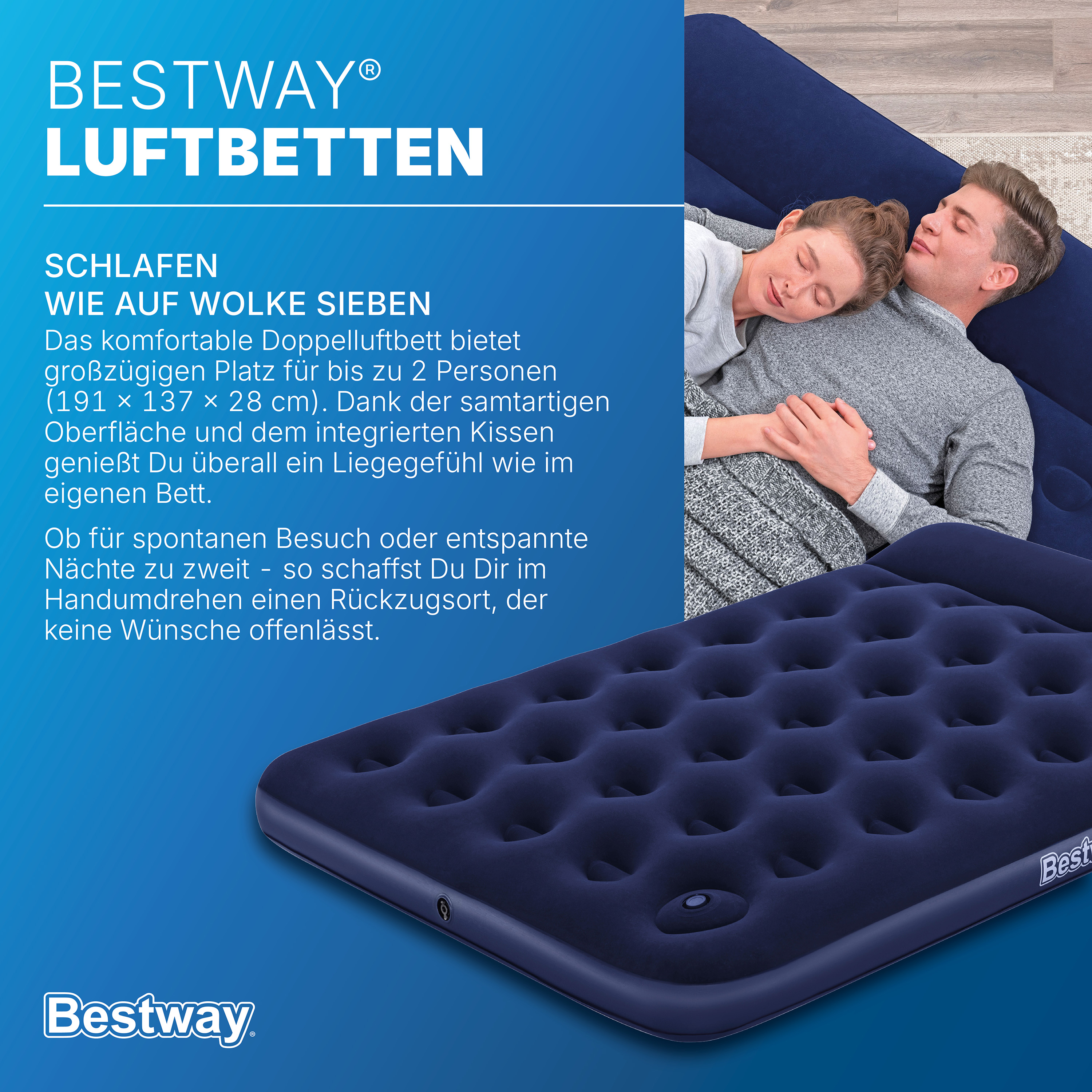 Doppelluftbett mit integrierter Fußpumpe 191 x 137 x 28 cm