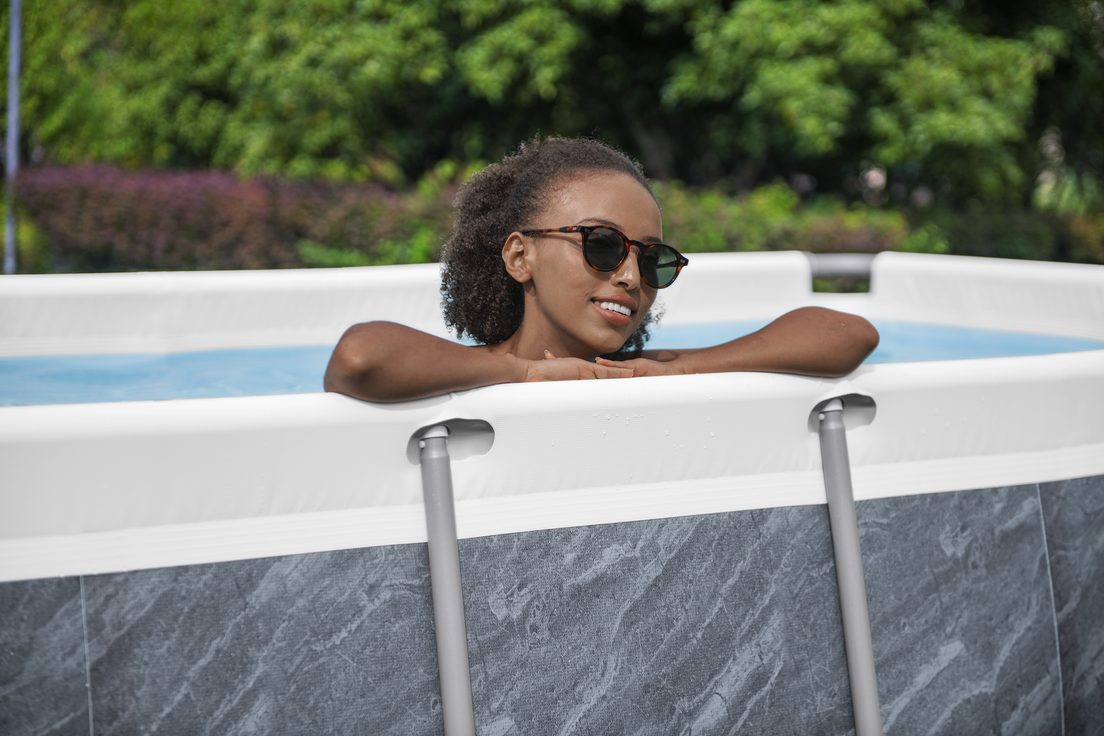 Power Steel™ Solo Pool ohne Zubehör 404 x 201 x 100 cm, Marmor-Optik (Schiefergrau), eckig