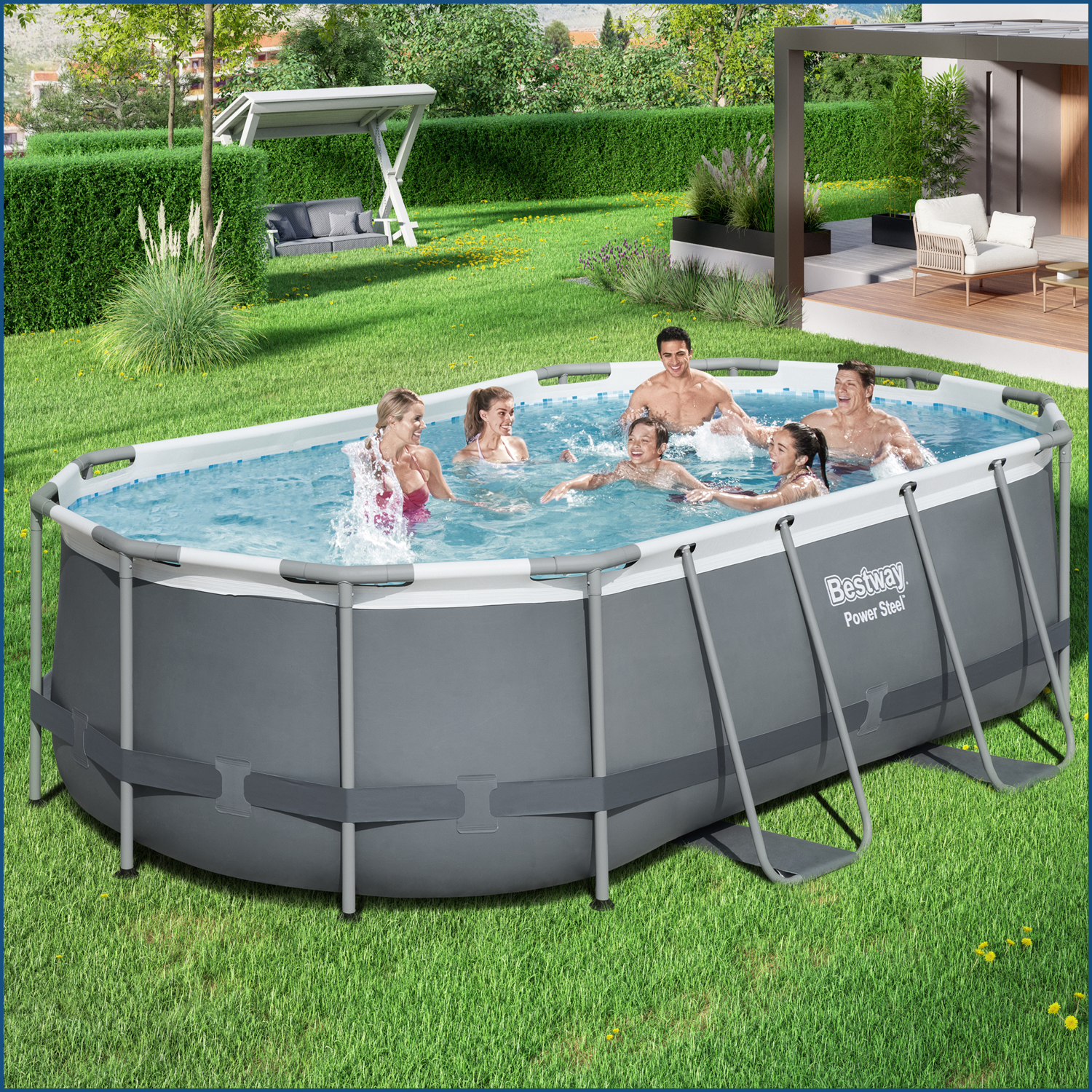 Power Steel™ Frame Pool Set mit Filterpumpe 427 x 250 x 100 cm , grau, oval