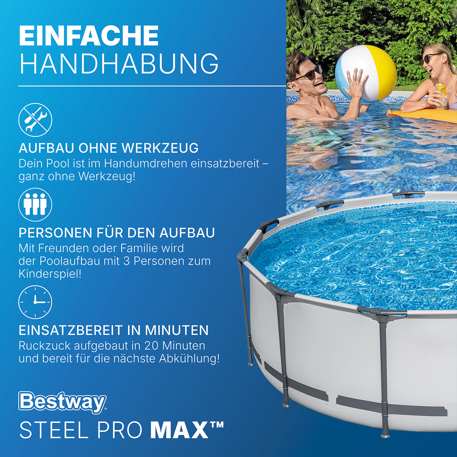 Steel Pro MAX™ Solo Pool ohne Zubehör Ø 366 x 100 cm, lichtgrau, rund